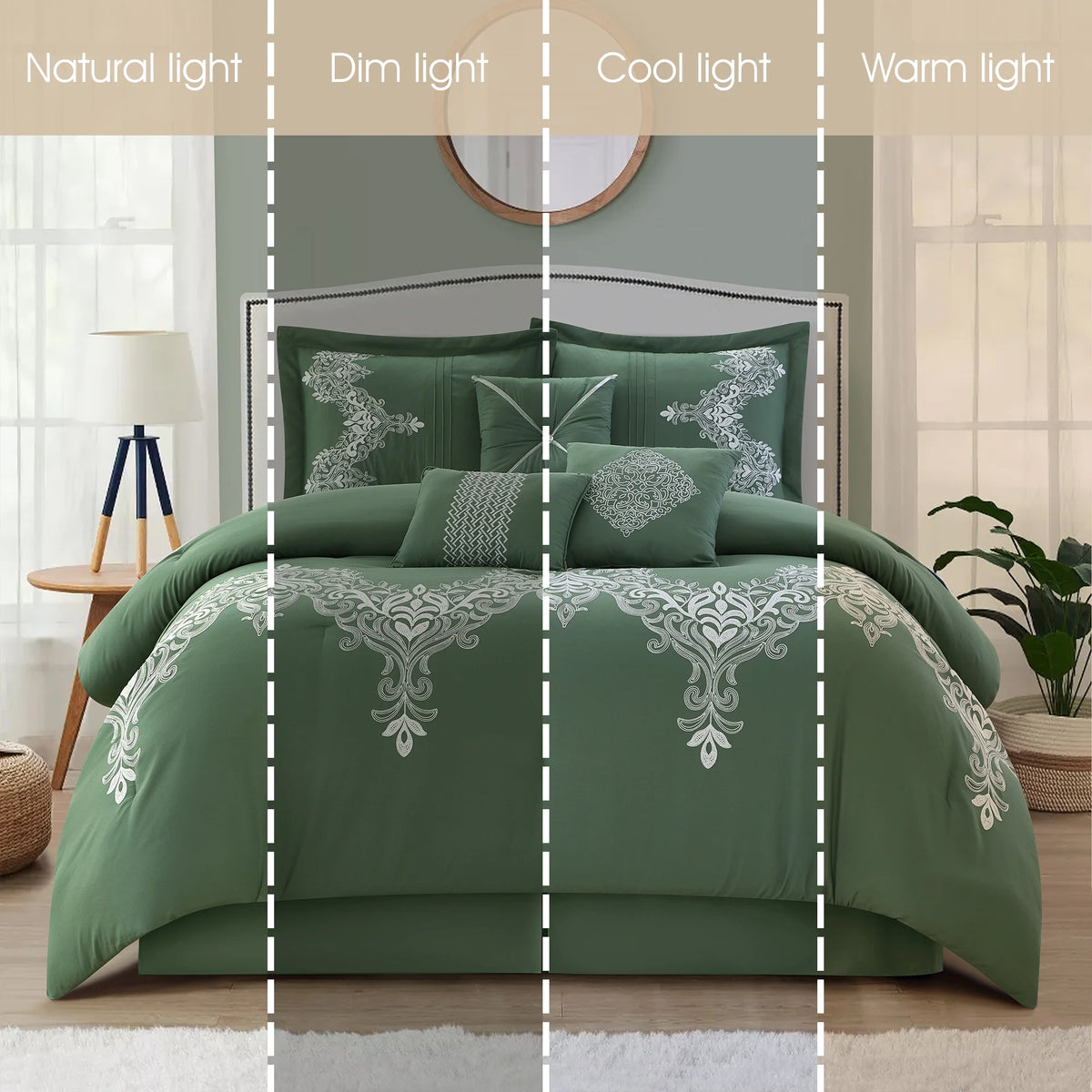 Lanco Taupe Damask Patchwork Queen Size Comforter Set, 7 Piece, Chain Stitching Embroidery Ultra Soft, Premium Microfiber, All Season
