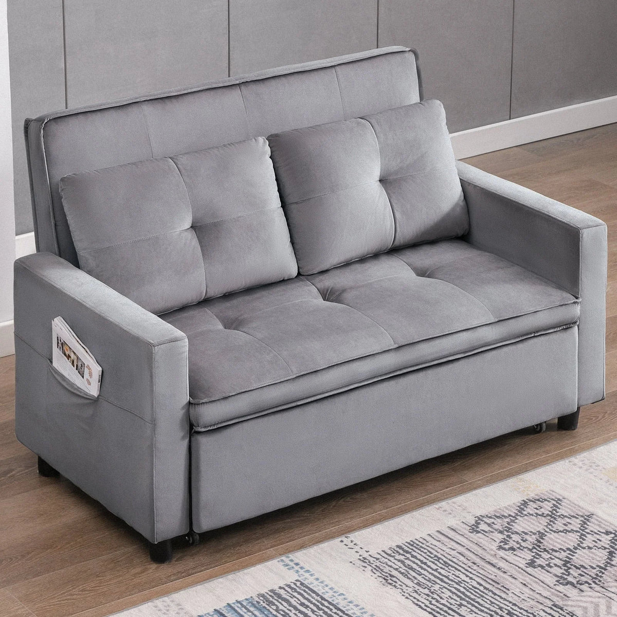ZAFLY Pull Out Sofa Bed, Convertible Loveseat with Side Pockets, 2 Seater Small Sleeper Sofa, Pull Out Couch for Living Room/Bedroom, Dark Gray