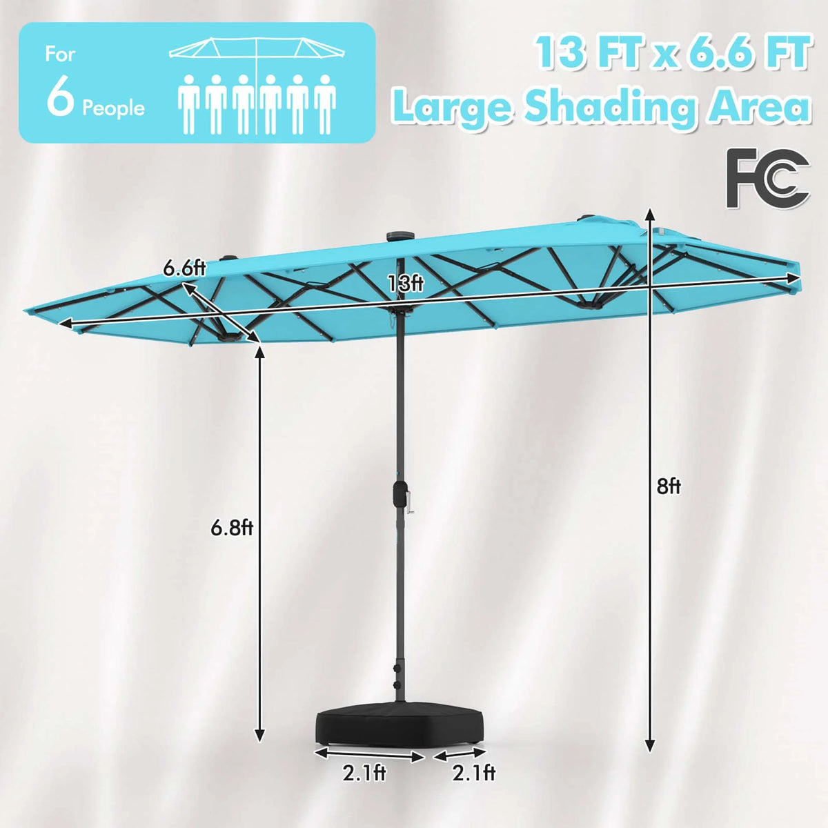 Costway 13ft Beige Rectangle Double-sided Patio Umbrella, Crank Lift
