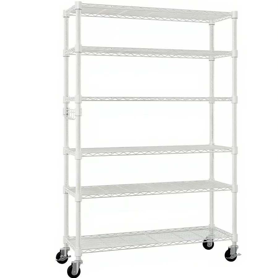 Ktaxon 6 Tier Wire Shelving with Wheels, 46"D x 18"W x 82"H Multifunctional Storage Rack Metal Garage Shelves Organizer, Capacity for 900lbs, Silver