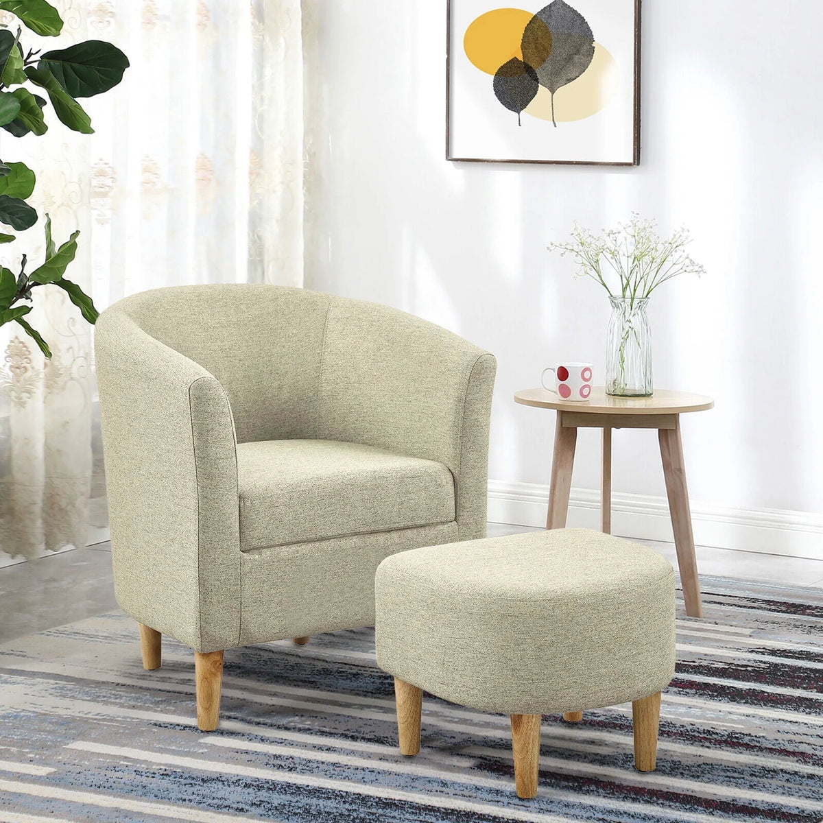 Dazone Swivel Armchair & Ottoman Set, Modern Accent Upholstered Single Sofa Chair With Footstool, 360°Rotating Armchair and Footrest Set, Club Tub Chair for Living Room Bedroom Reading Room,Gray