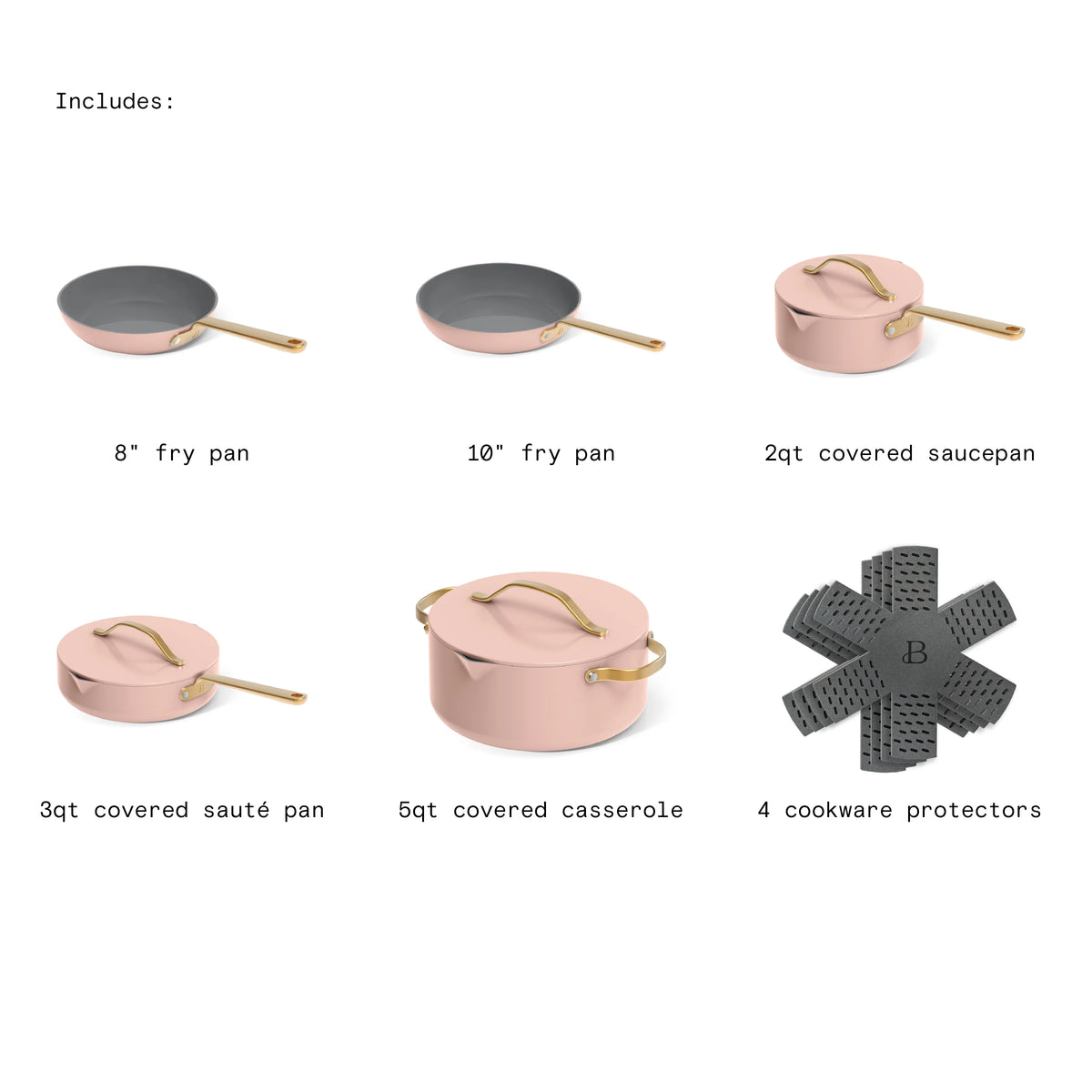 Beautiful 12pc Ceramic Non-Stick Cookware Set with Strainer Lids, White Icing by Drew Barrymore