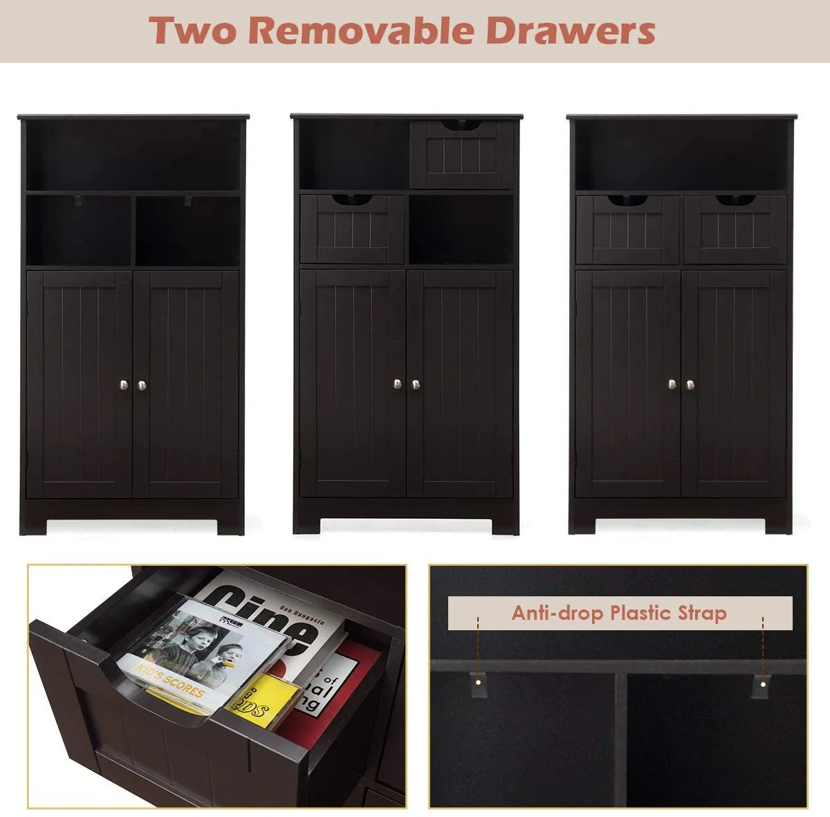 Giantex Multifunctional Floor Cabinet, Freestanding Bathroom Cabinet with Removable Drawers and Adjustable Shelf for Bathroom, Living Room, Bedroom or Entryway, 24 x 12 x 43 inches (Black)