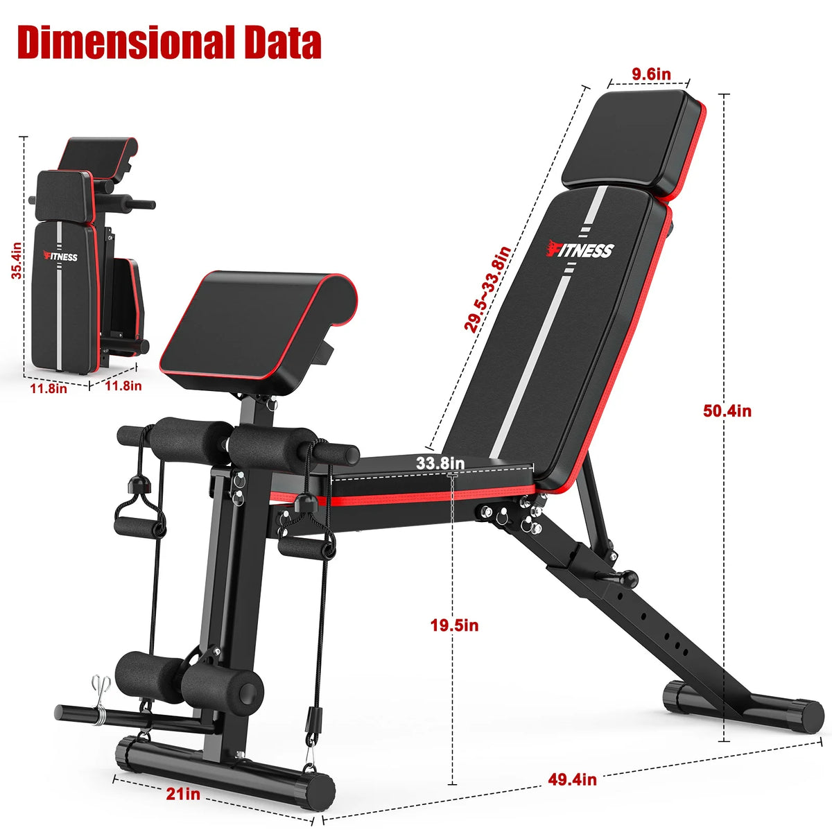 GIKPAL 7 Positions Adjustable Weight Bench,With Extended Headrest and Leg Extension,Foldable Workout Olympic Weight Bench Press for Full Body Strength Training,Maximum Weight 770 Lbs.