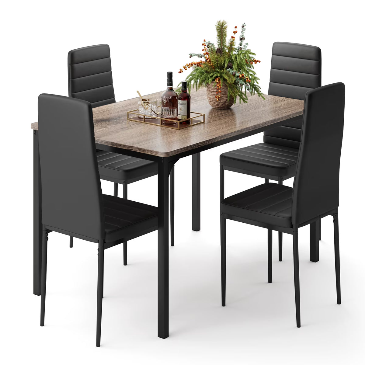 Aiho 5-Piece Modern Dining Set, Metal & Wood Table & 4 Chairs, Space-Saving for Small Spaces & Apartments, Retro