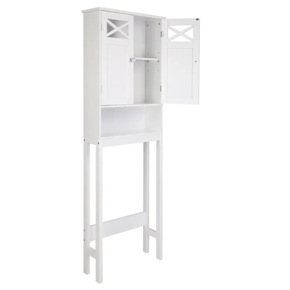 Ktaxon Over the Toilet Storage, Bathroom Storage Cabinet Organizer  with Adjustable Shelf Double Doors, White