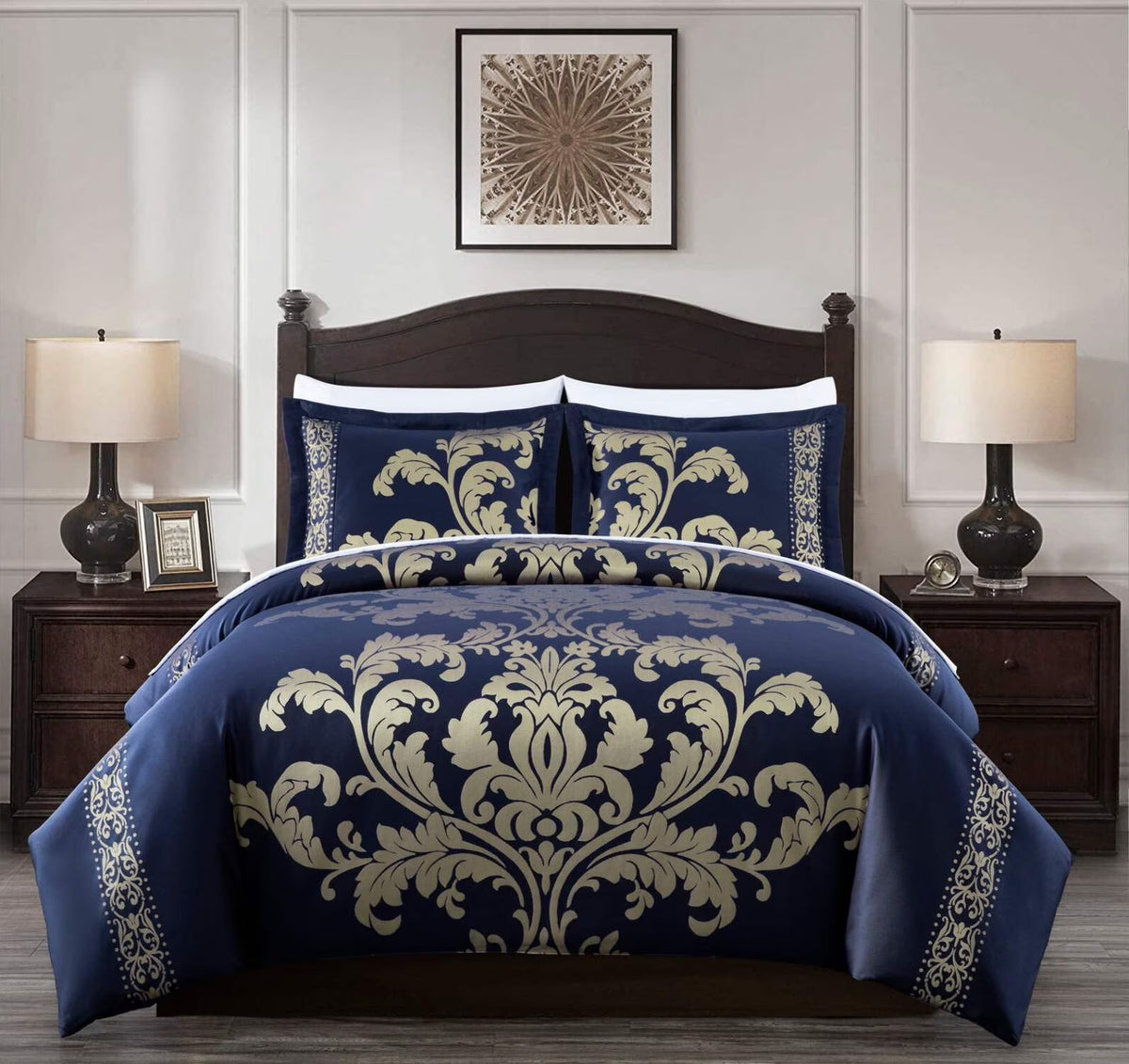 Chezmoi Collection Valor 7-Piece Bed in a Bag California King, Black/Gold Luxury Jacquard Floral Comforter with Sheets Set for All Season
