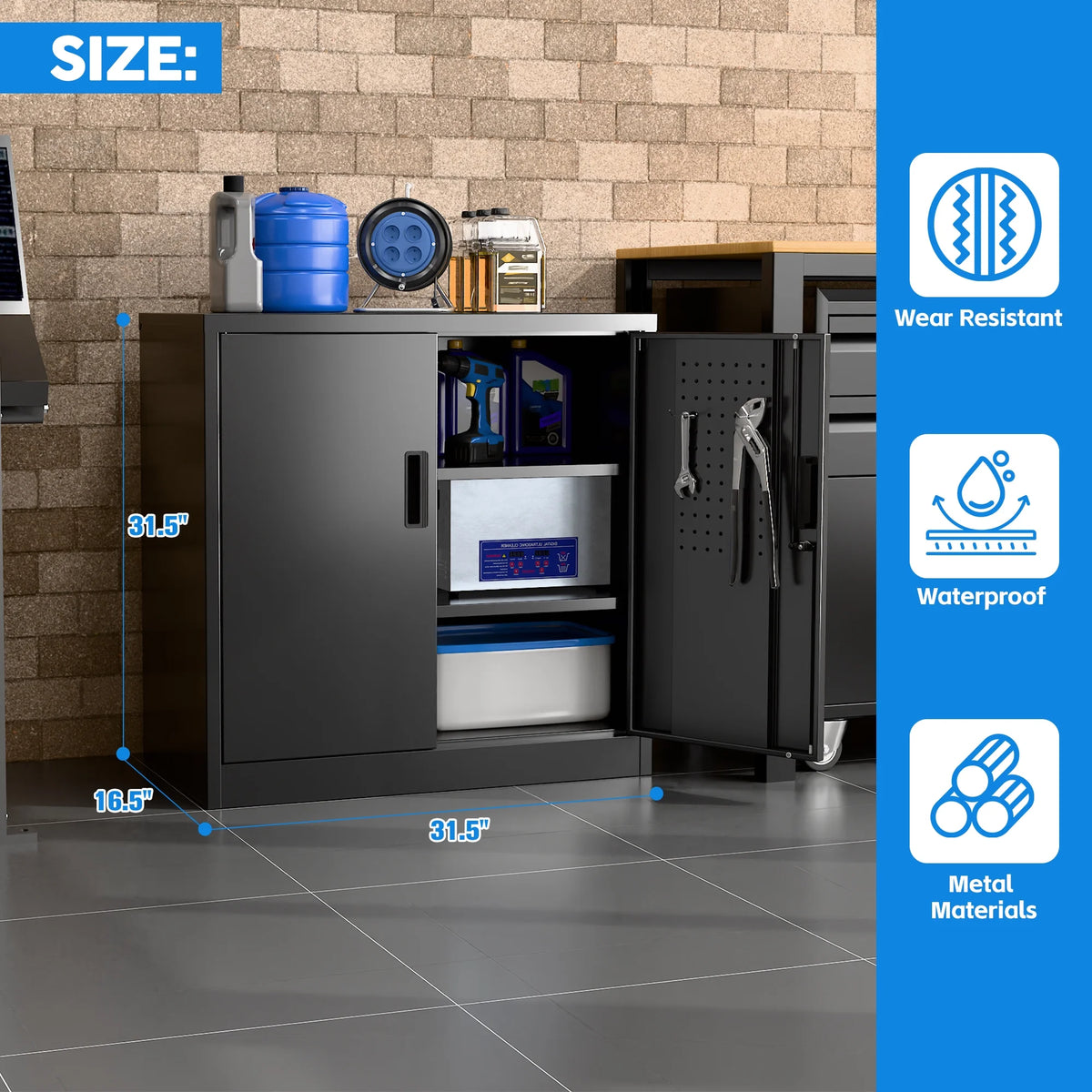 Supeer Locking Storage Cabinet with 5 Adjustable Shelves, Steel, Black, 71" H, Assemble Required