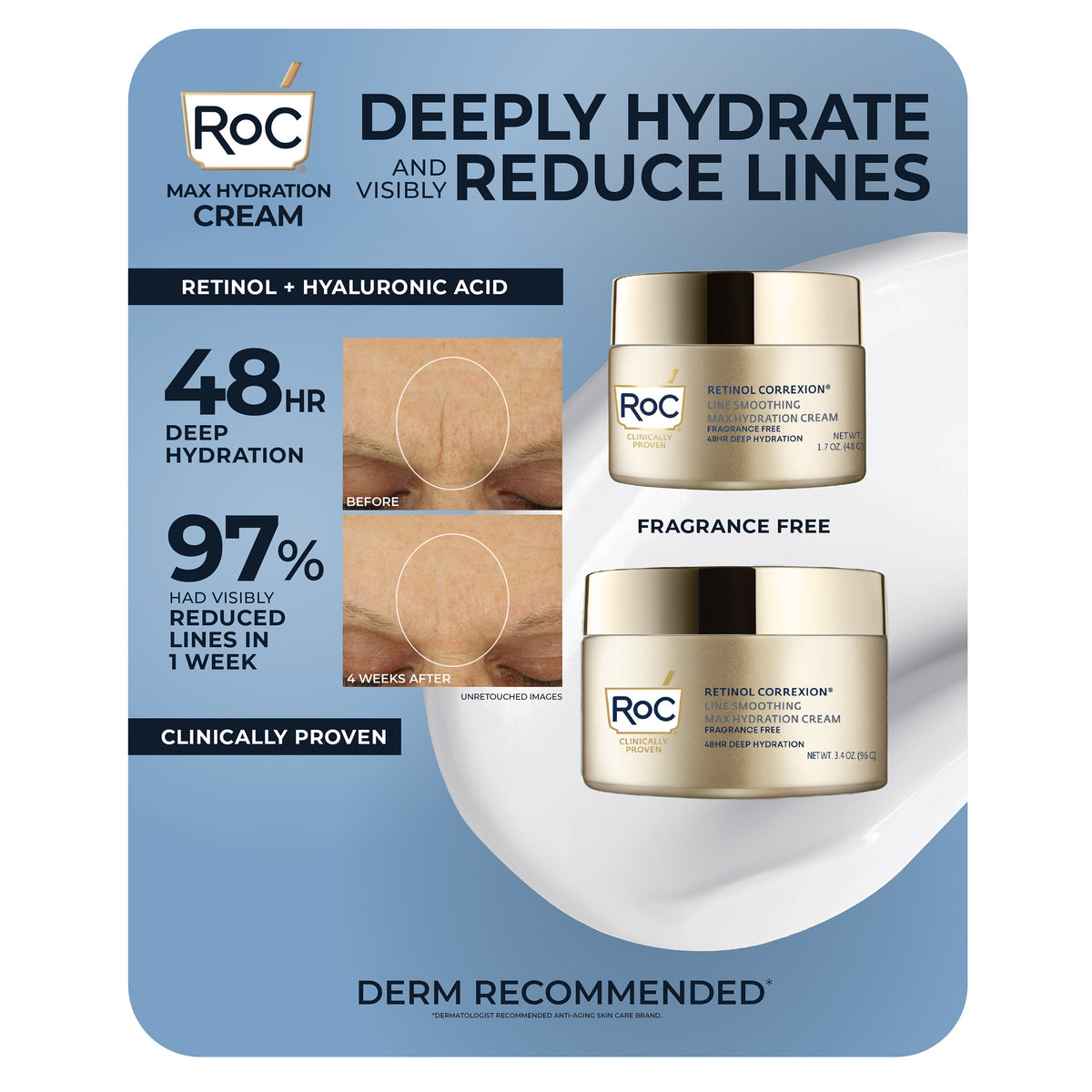 RoC Retinol Correxion Max Hydration Cream, 1.7 oz & 3.4 oz