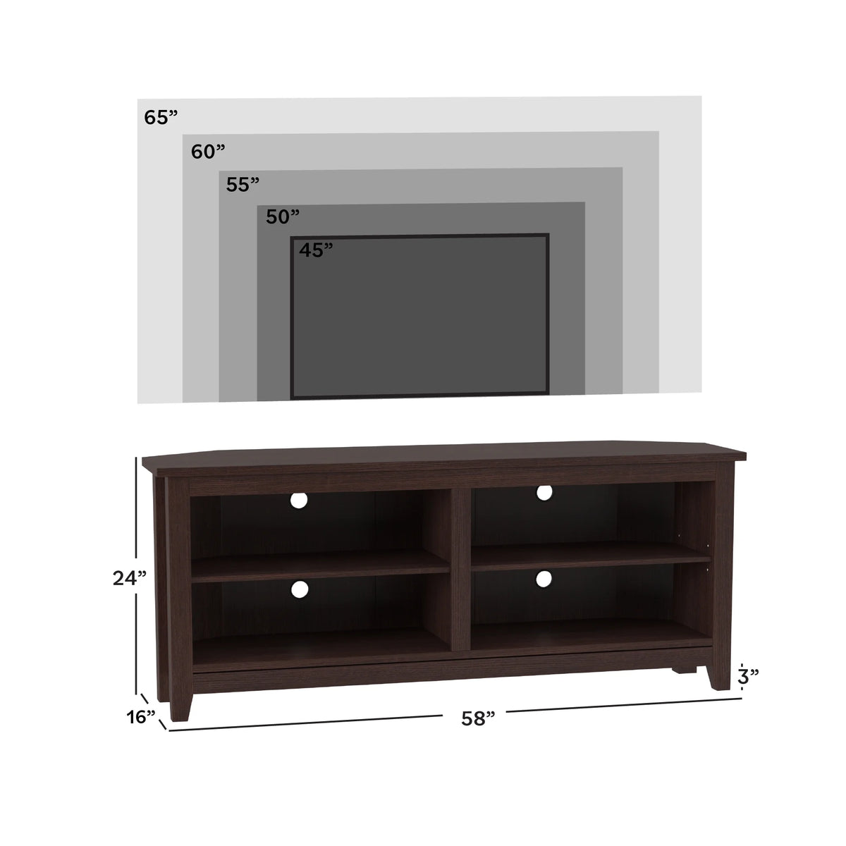 Walker Edison Corner TV Stand Console for TVs up to 64" - Black