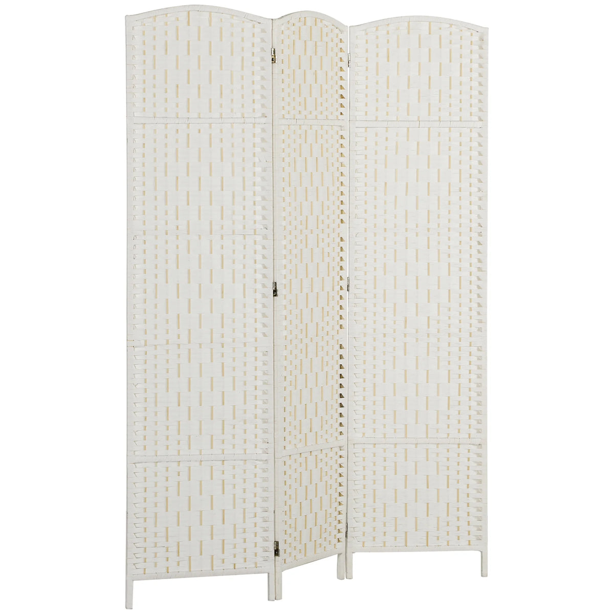 HOMCOM Room Divider, 3 Panel Folding Privacy Screen, 6FT Tall Portable Wicker Weave Partition Wall Divider for Bedroom, Home Office, White