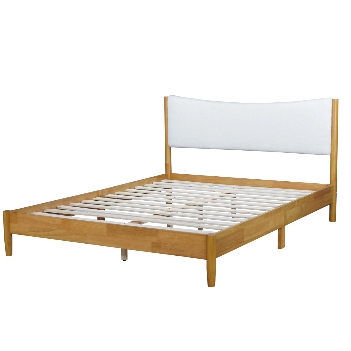 Miniyam Wood Queen Size Bed with with Rattan Headboard for Adult, Brown