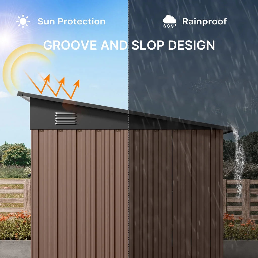 Aiho 6x4 FT Metal Storage Shed, Sheds & Outdoor Storage with Sliding Doors, Galvanized Steel Garden Shed for Bike Storage, Tool Storage - Brown