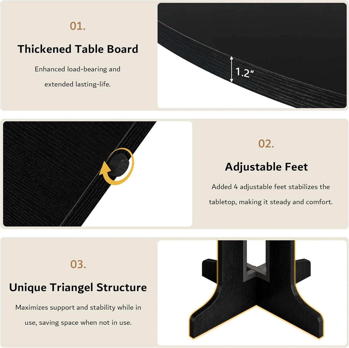 iPormis 59" Extendable Round Dining Table for 6, Modern Kitchen Table with Sturdy Wooden Base, Dining Room Table with Thickened MDF Board, Perfect for Small Space, Black