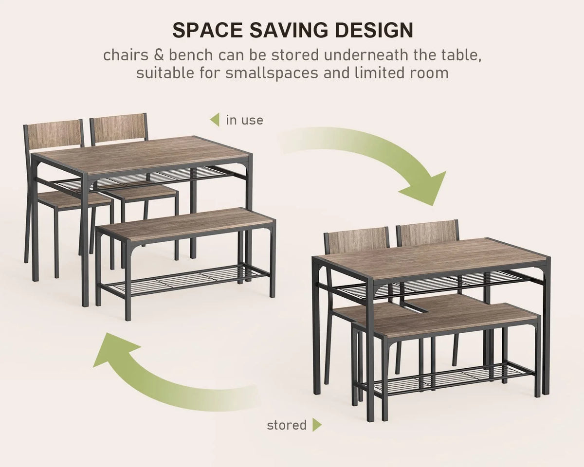 Lofka Dining Table Set for 4, Kitchen Table and Chairs Set with Bench for Small Space,  Breakfast Nook, Black