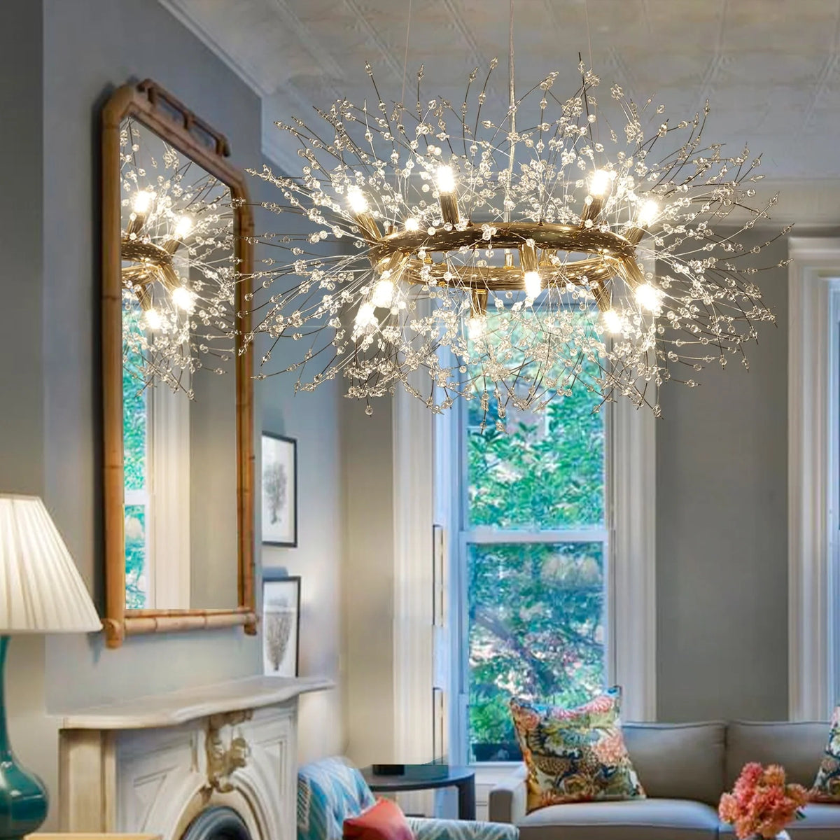 OYIPRO 12/20 - Light Modern Glam Sputnik Wagon Wheel Crystal Chandelier for Entryway, Living Room(Bulbs Included) Chrome 12 12-Light: 31" W x 12.6" H