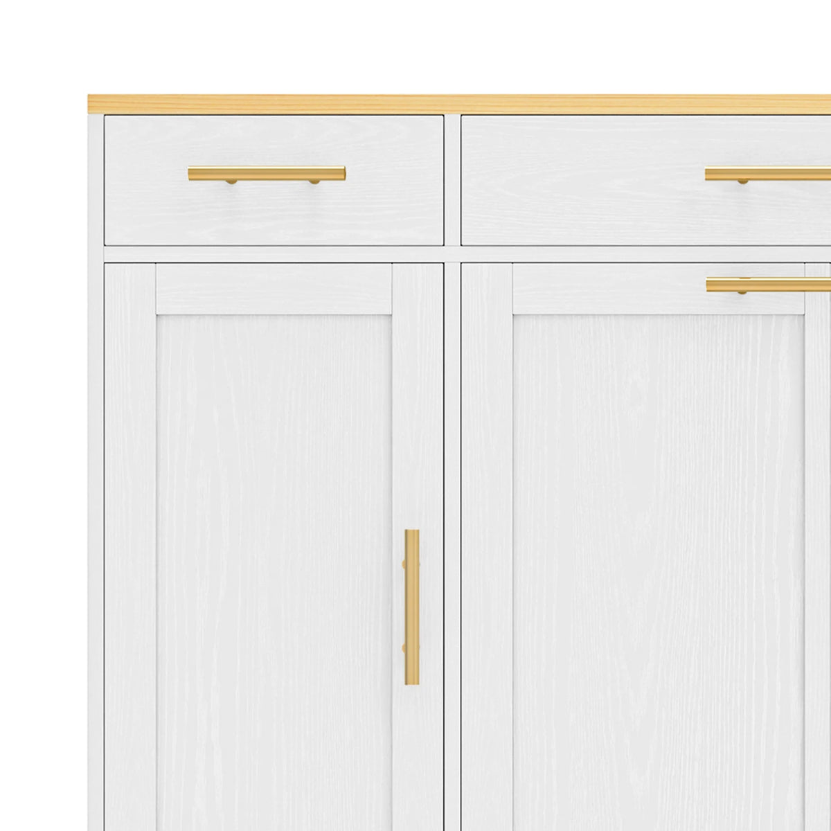DEXTRUS Kitchen Island Table with Drawers & Doors, Storage Cart with Cabinet for Double 10-gal Trash Bin, White