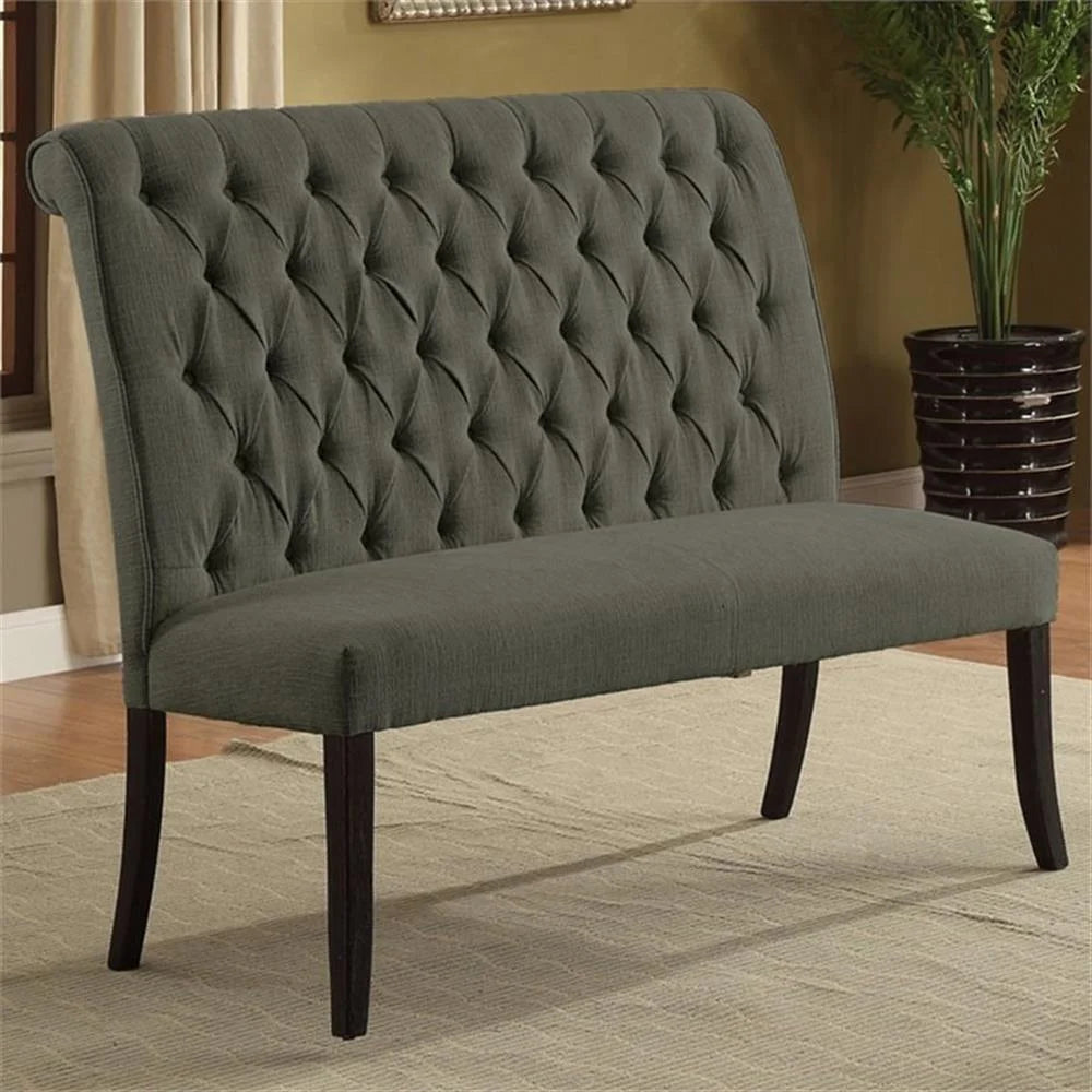Furniture of America Landon Transitional Fabric Tufted Loveseat Bench in Gray