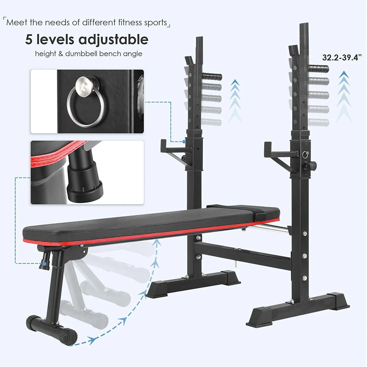 GARTIO Folding Weight Bench with Squat Rack Adjustable Bench Press Bench Set, Home Gym Workout Strength Training