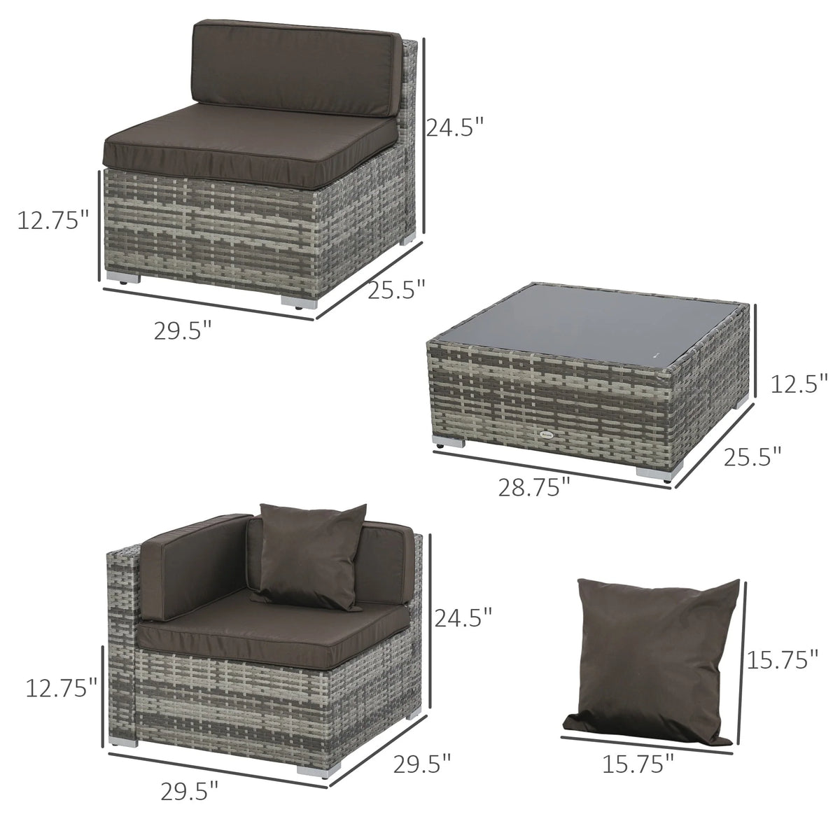 Outsunny 7pc Sectional Wicker Patio Furniture, Charcoal