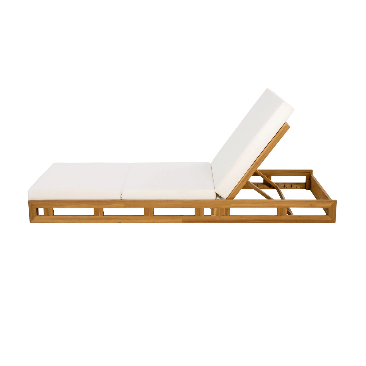 Patio Seating LOUNGE CHAISE SET, ACACIA WOOD WITH WATER-RESISTANT LOUNGE CUSHIONS (CREAM & 4 INCH THICK) - MATCHING DARK GREY VERSION AVAILABLE,Outdoor Seating