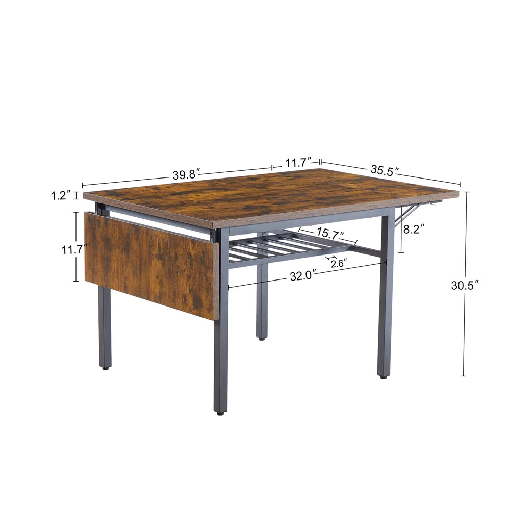 Drop Leaf Kitchen Table for 2-6 People, Small Folding Dining Table with Storage Rack and 1.2 Inches Thick Table Top, Extendable Dining Table for Apartment, Small Spaces, Grey