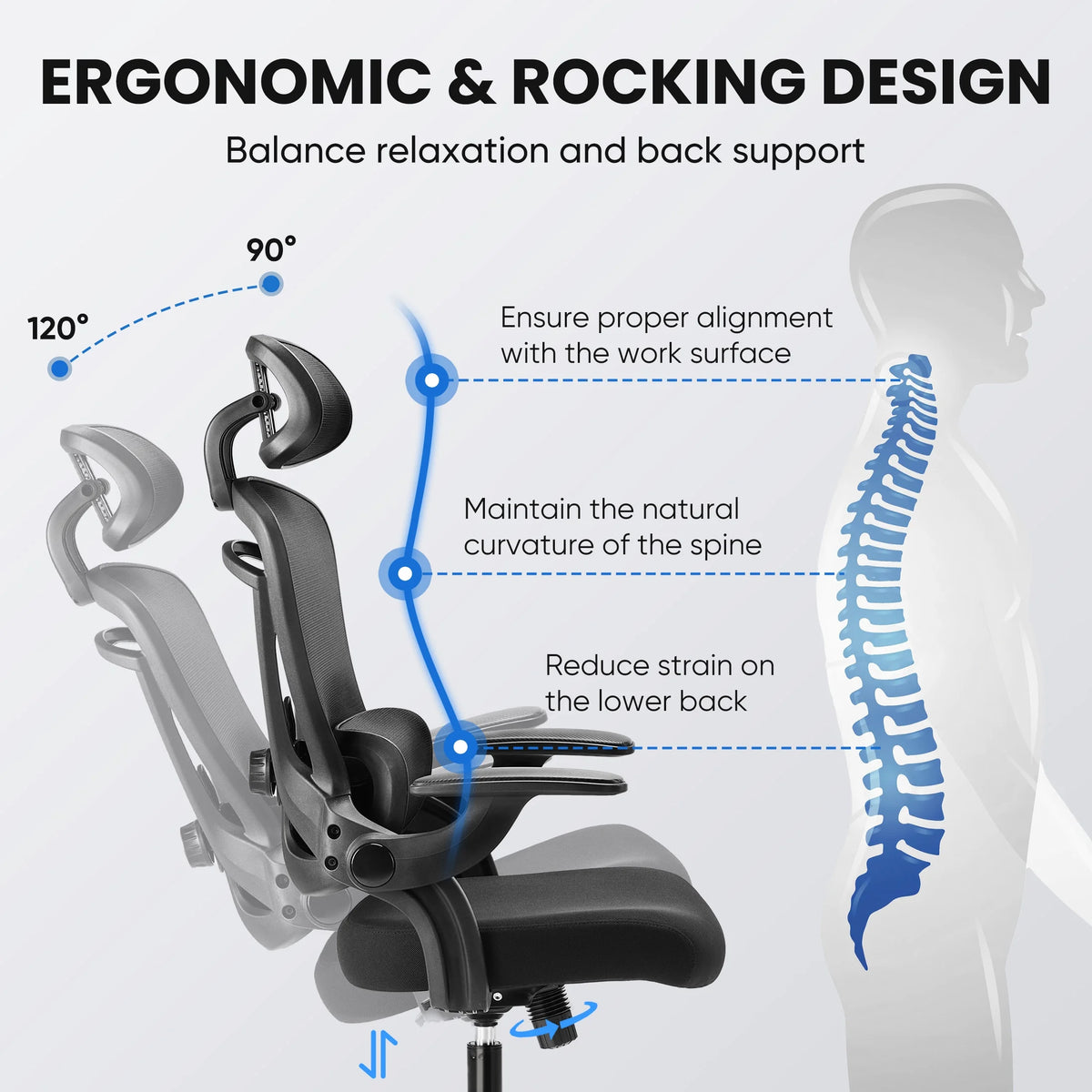 CONCETTA Ergonomic High Back Office Chair with Adjustable Lumbar Support, Headrest for Adults, Black