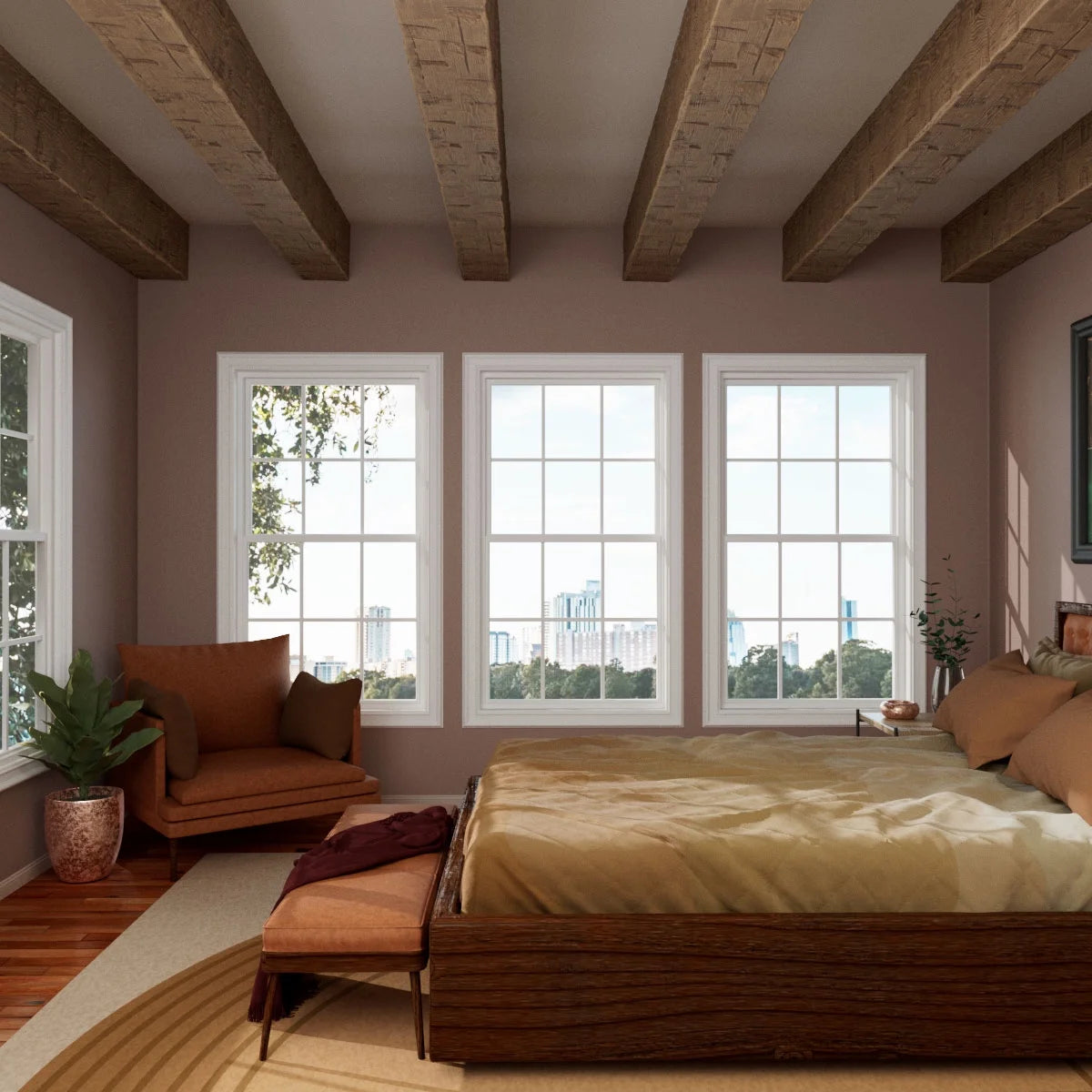 Ekena Millwork 3 1/2"W x 3 1/2"H x 120"L 3-Sided (U-Beam) Reclaimed Axed Cut HeritageTimber Faux Wood Ceiling Beam, Kona Brown