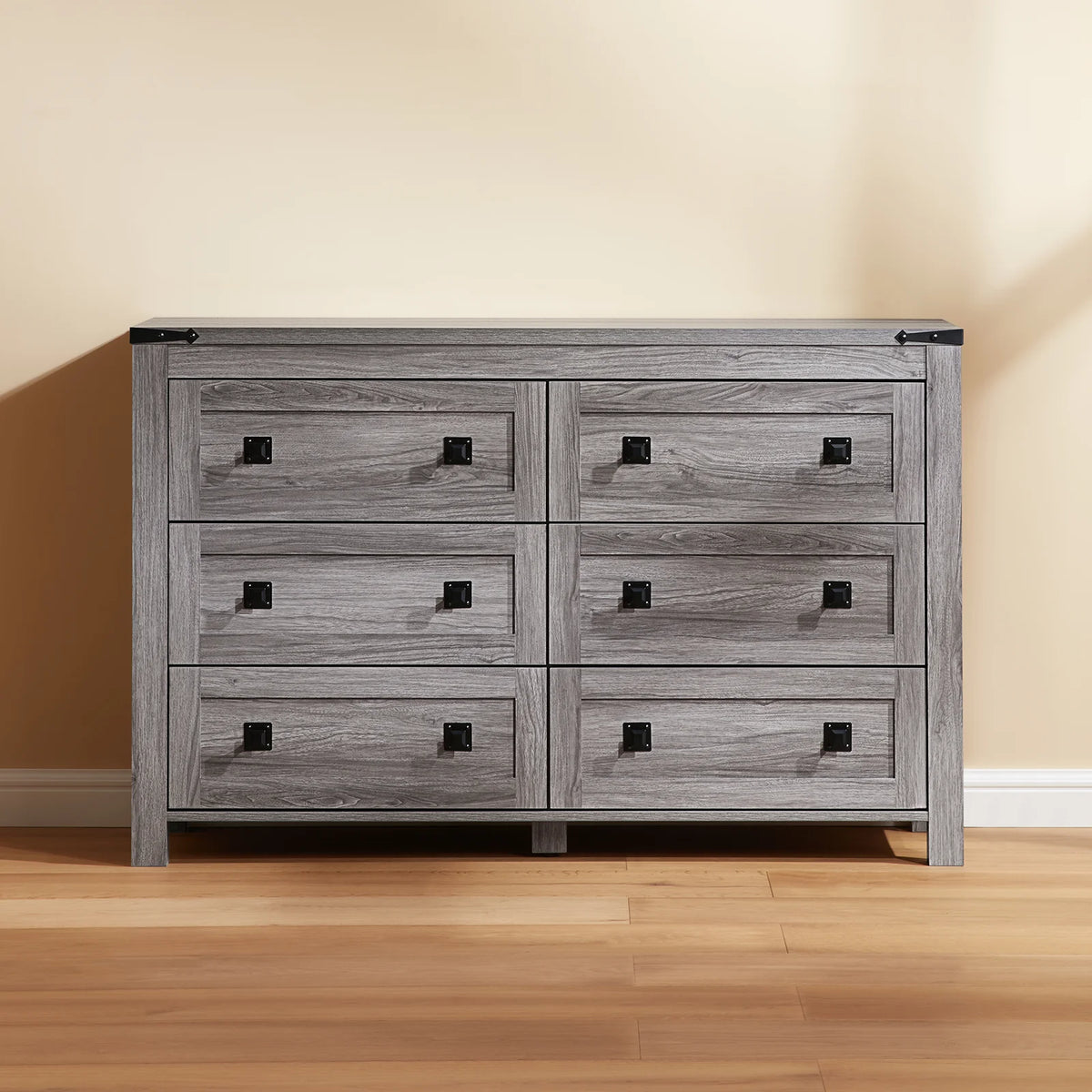 CHITOOMA Wooden Dressers for Bedroom 6 Drawer Adult, 47.2" Storage Cabine with Double Handle, Chest of Drawers for Living Room Hallway, Walnut