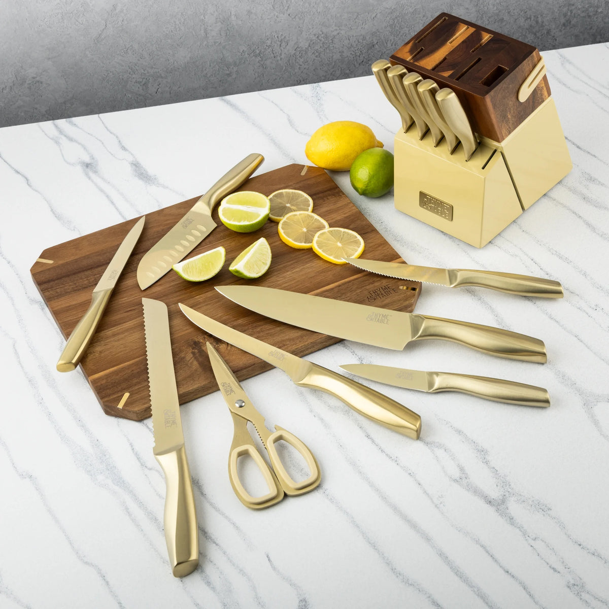 Thyme & Table 15-Piece Knife Block set with Sharpener, Gunmetal
