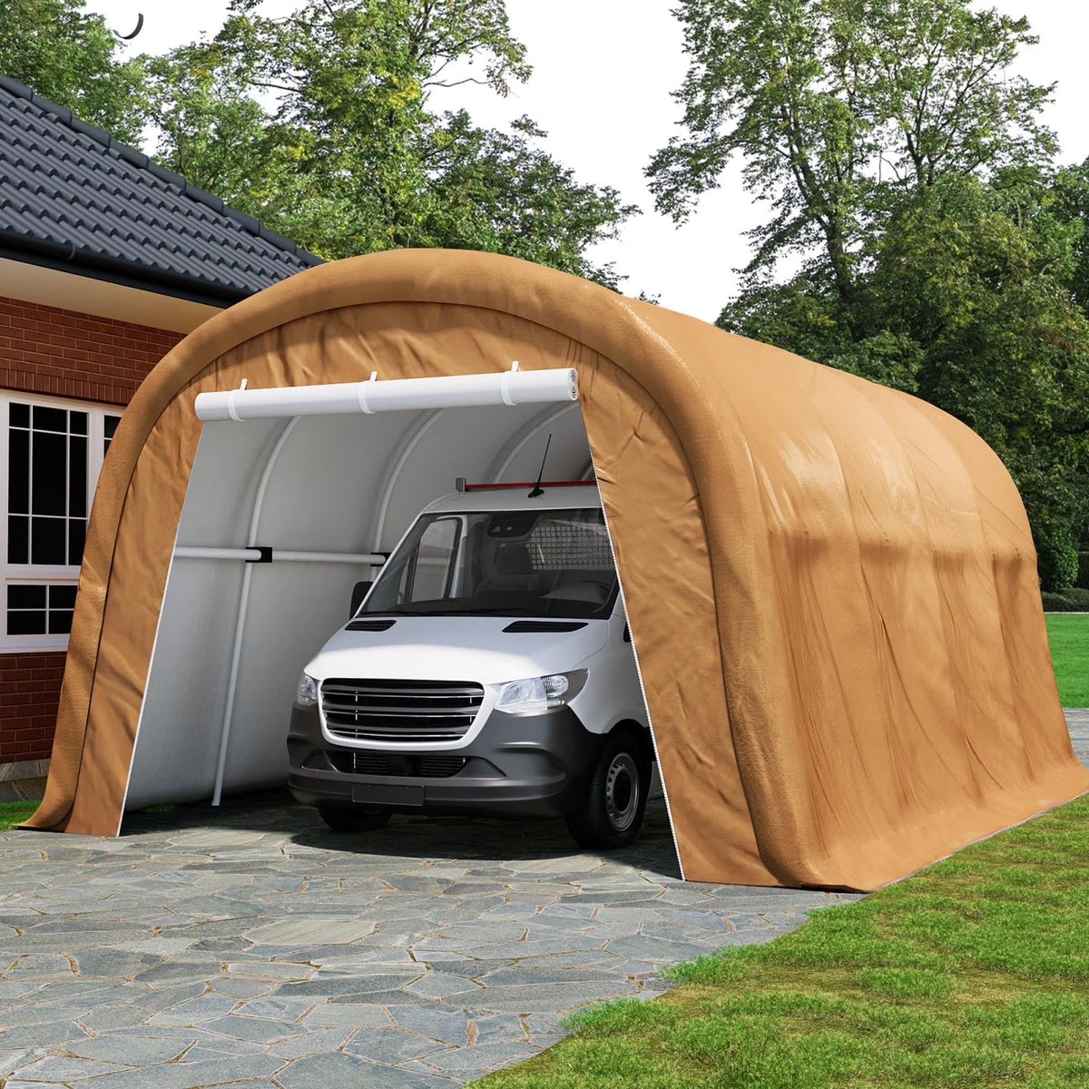 MOALCOFER 10'x20' Carport,Heavy Duty Car Canopy with Steel Frame,Portable Garage with Waterproof PE Roof