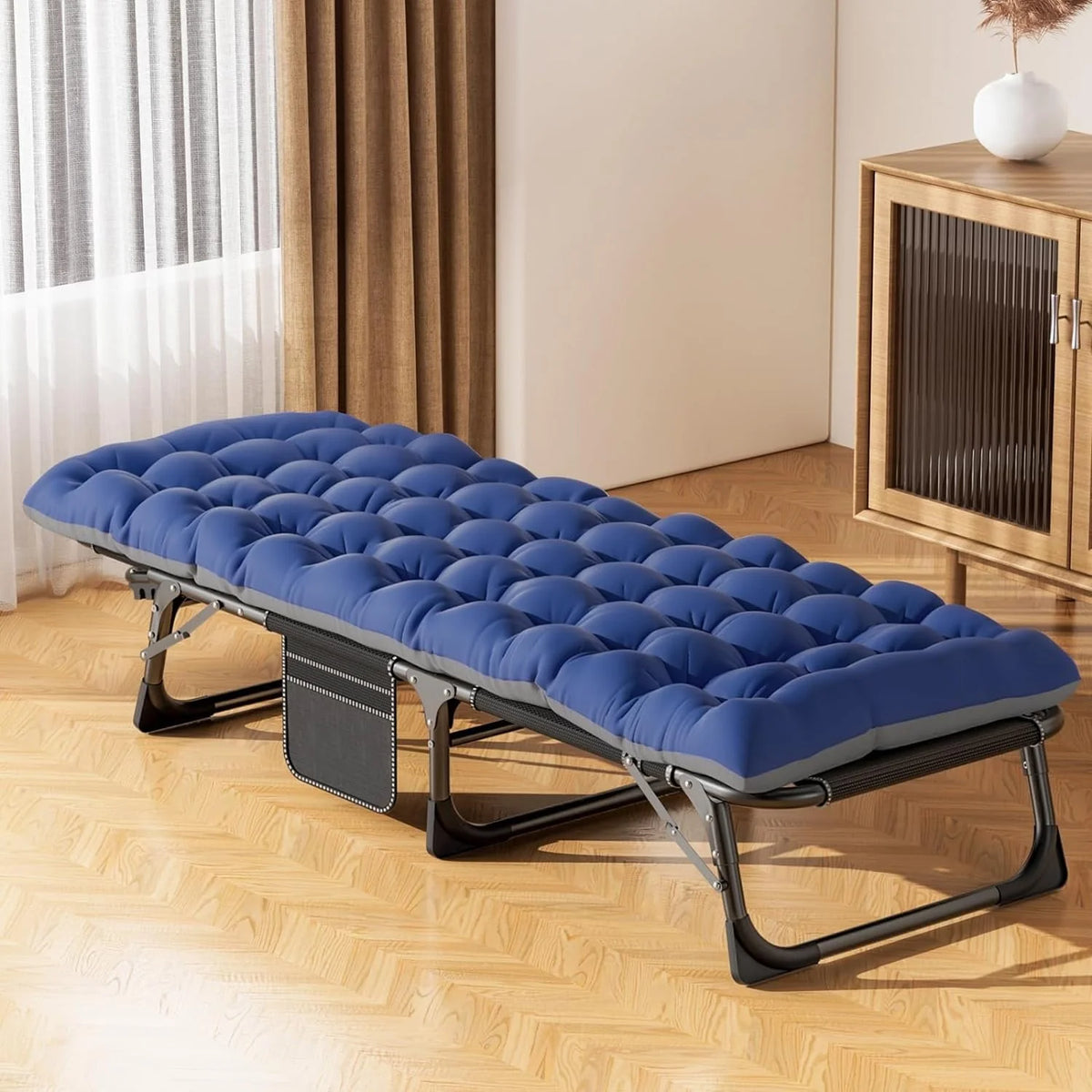 ABORON Folding Camping Cot with 2-Sided Pad & Pillow for Adults & Kids, Adjustable 5-Position Folding Lounge Chair, Folding Cot, Sleeping Cots Bed