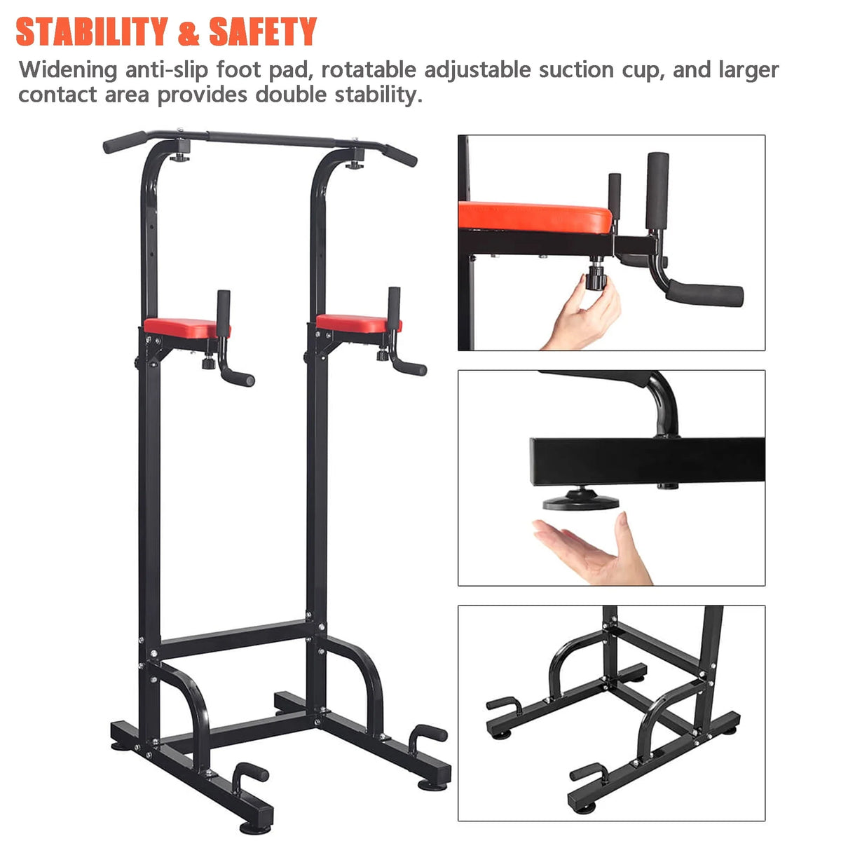 Relife Sports Power Tower Pull up Bar 36" Dip Station with Adjustable Height for Strength Training, Black