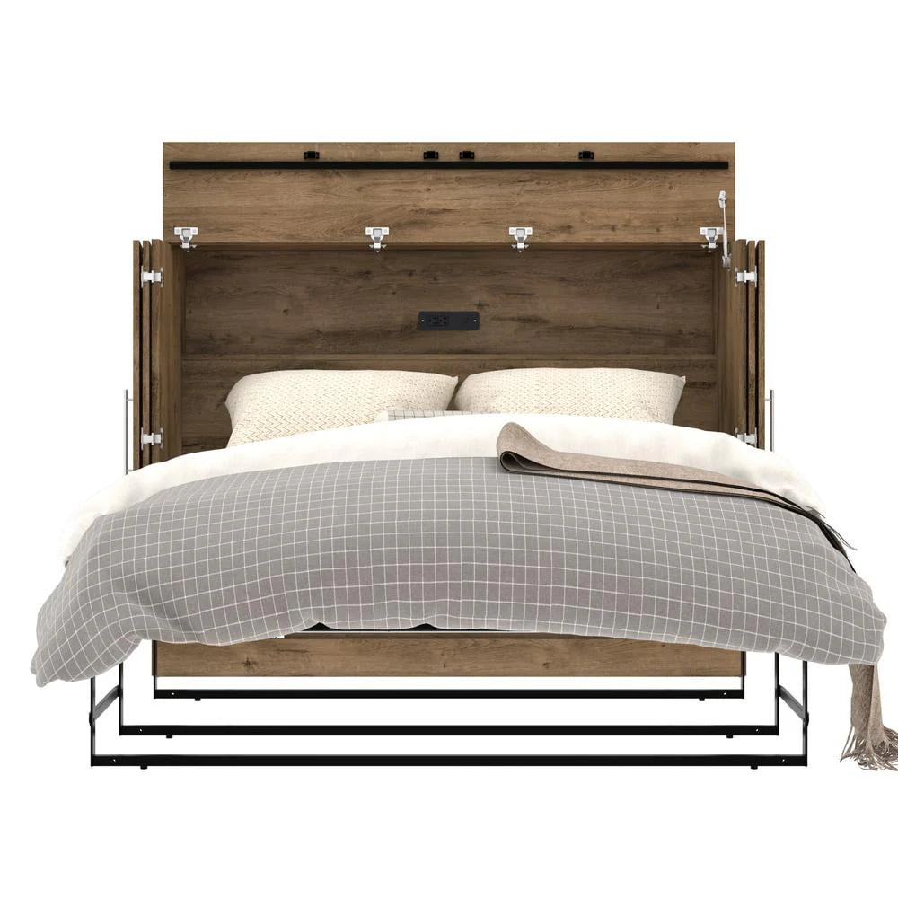 Pur by Bestar Full Cabinet Bed with Mattress in Rustic Brown