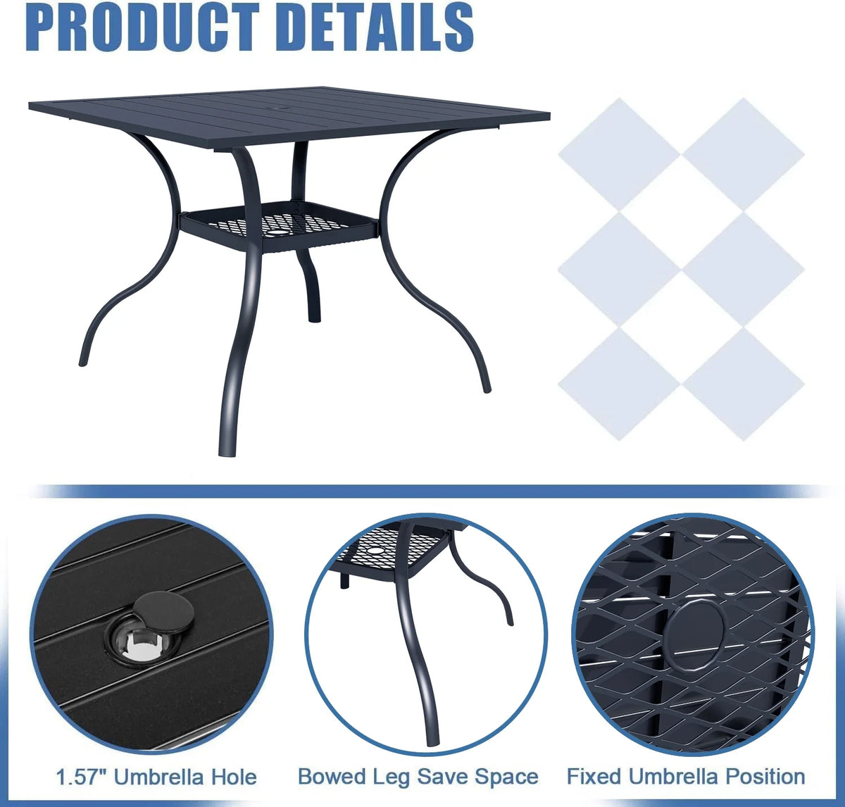 SUNCROWN 5-Piece Outdoor Wrought Iron Chairs and Table Patio Dining Furniture Set - 4 Stackable Metal Chairs, 1 Steel Slat Bistro Table and 1 Sky Blue 9Ft Patio Umbrella for Garden Backyard Deck