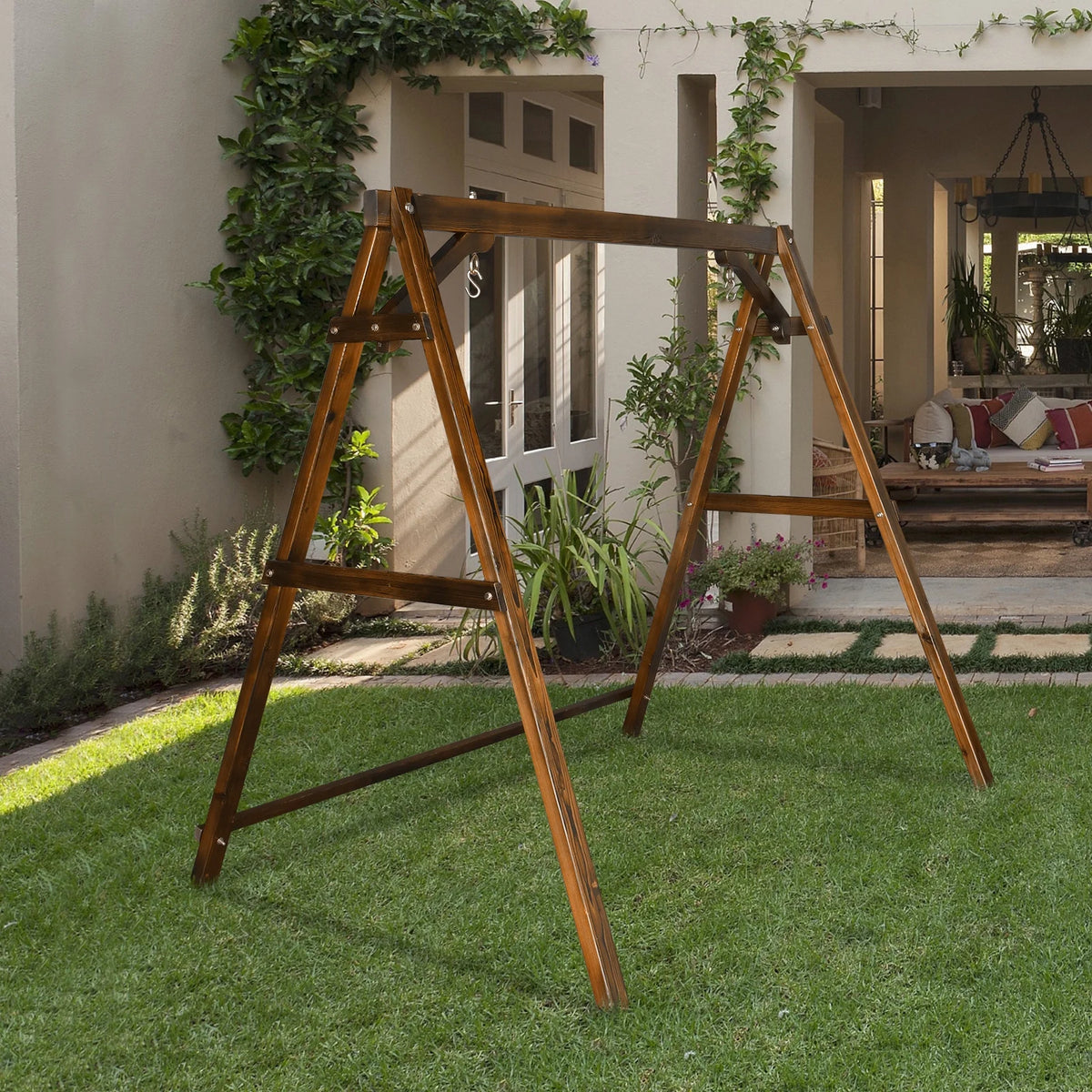 Zimtown Porch Swing Frame Swing Stand A-Frame 600lbs Wooden Carbonized 4FT