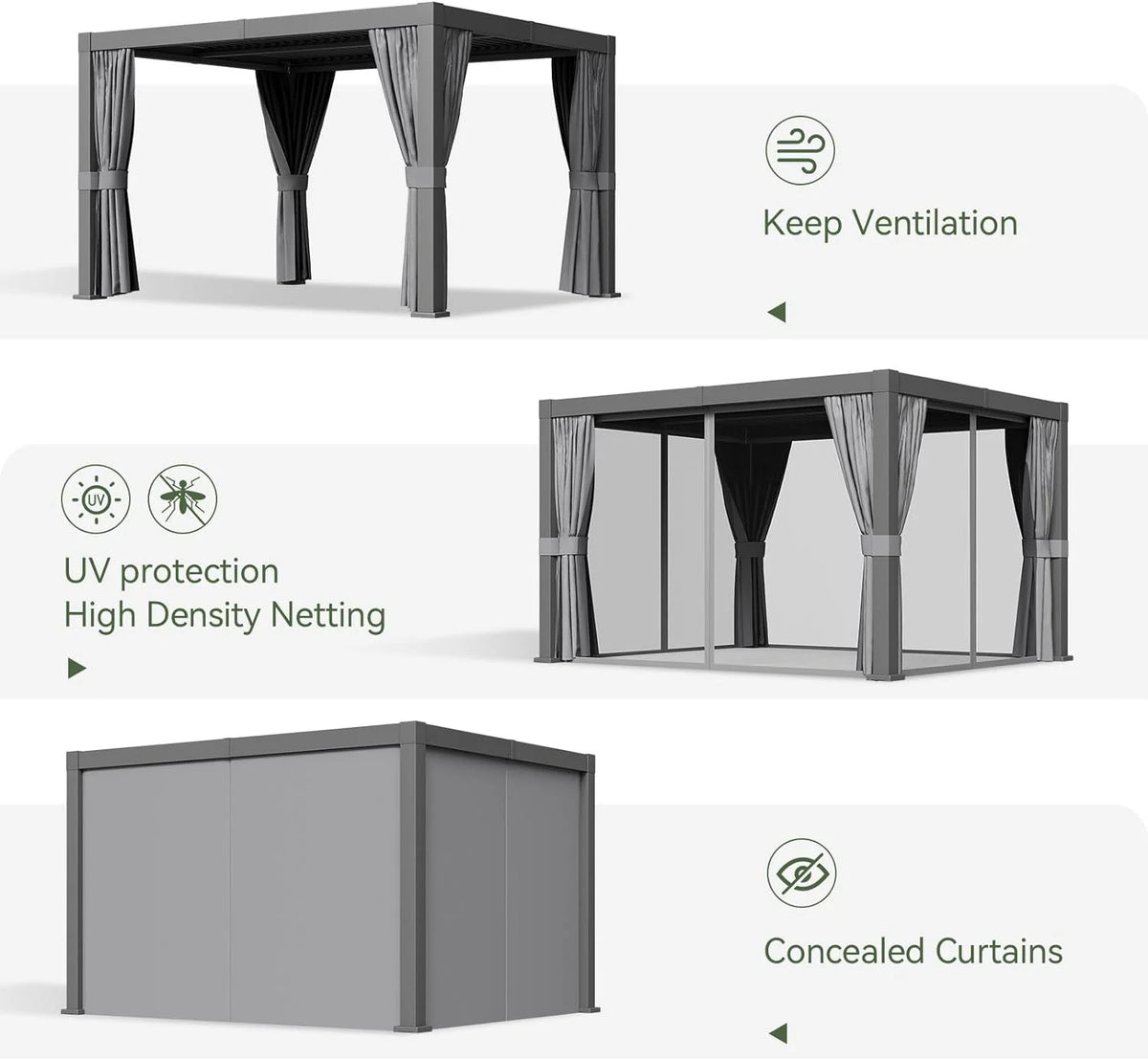 Aoxun 20' x 12' Louvered Pergola, Outdoor Aluminum Pergola with Adjustable Top for Decks, Gardens and Backyards, Gray