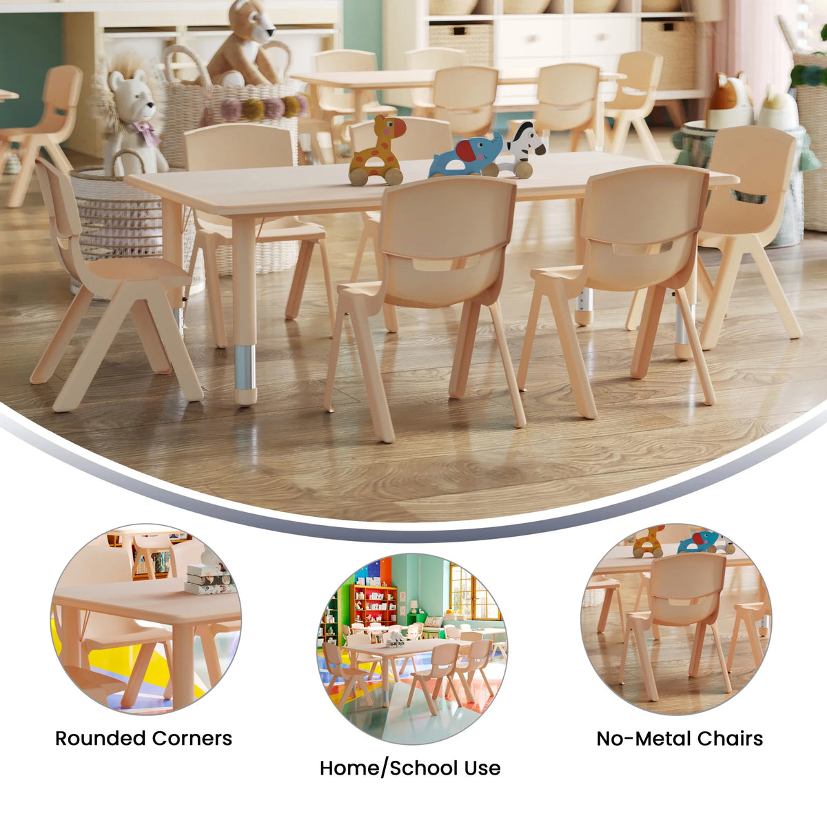 Flash Furniture Emmy Rectangular Adjustable Activity Table with 6 Stacking Chairs, Natural