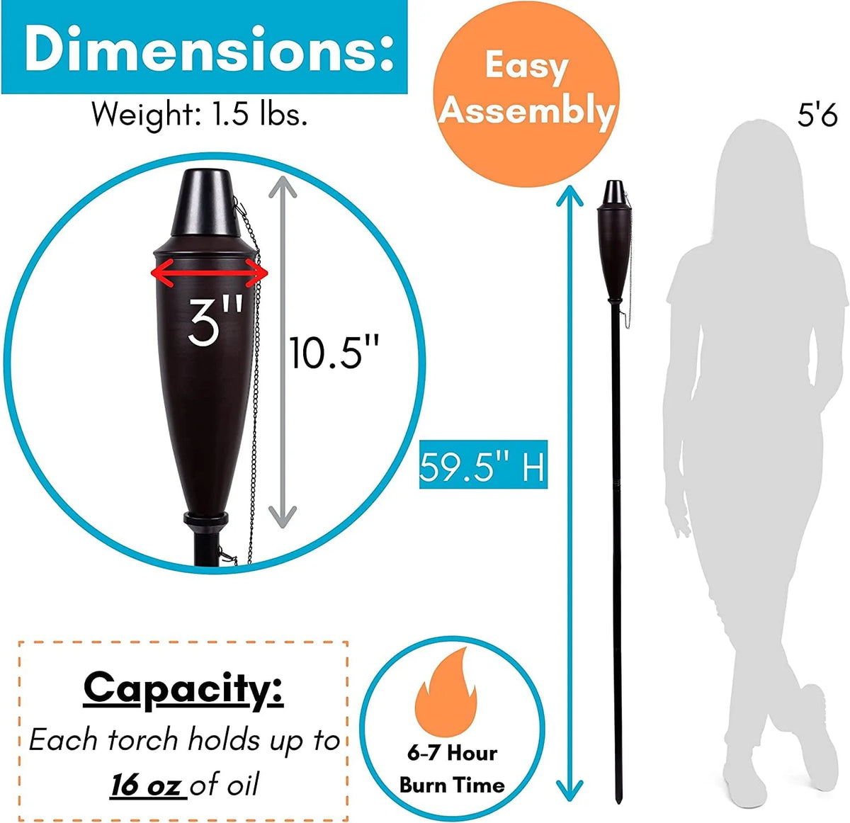 BirdRock Home 4 Pack Outdoor Garden Torches - Oil Rubbed Bronze