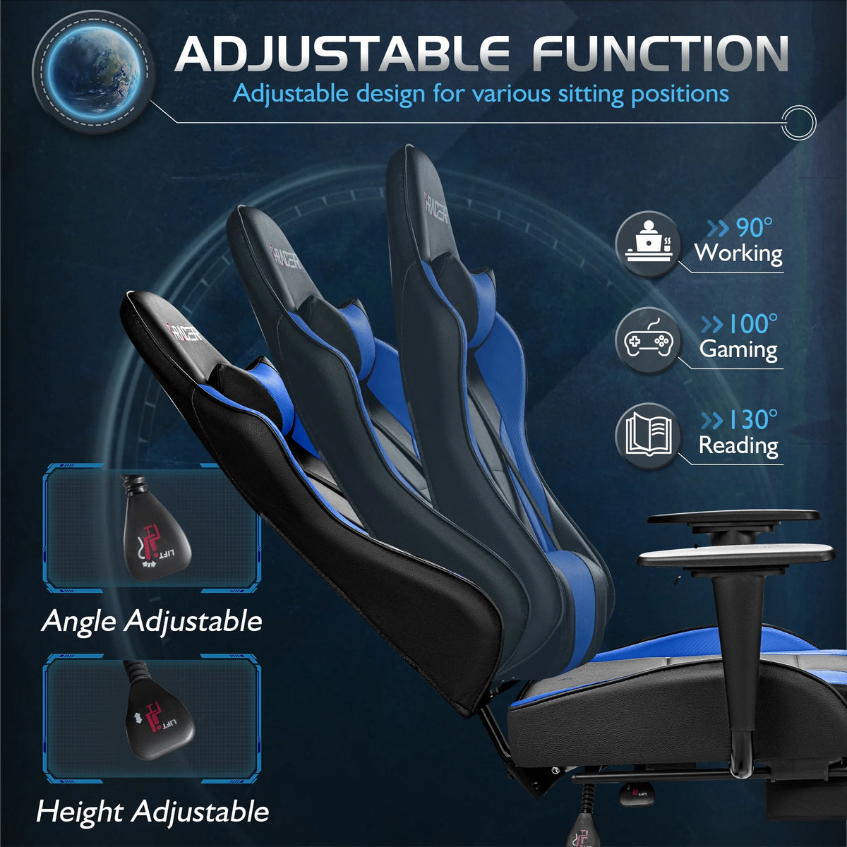 Homall Massage Gaming Chair Office Chair High Back PU Leather Chair with Footrest, Black