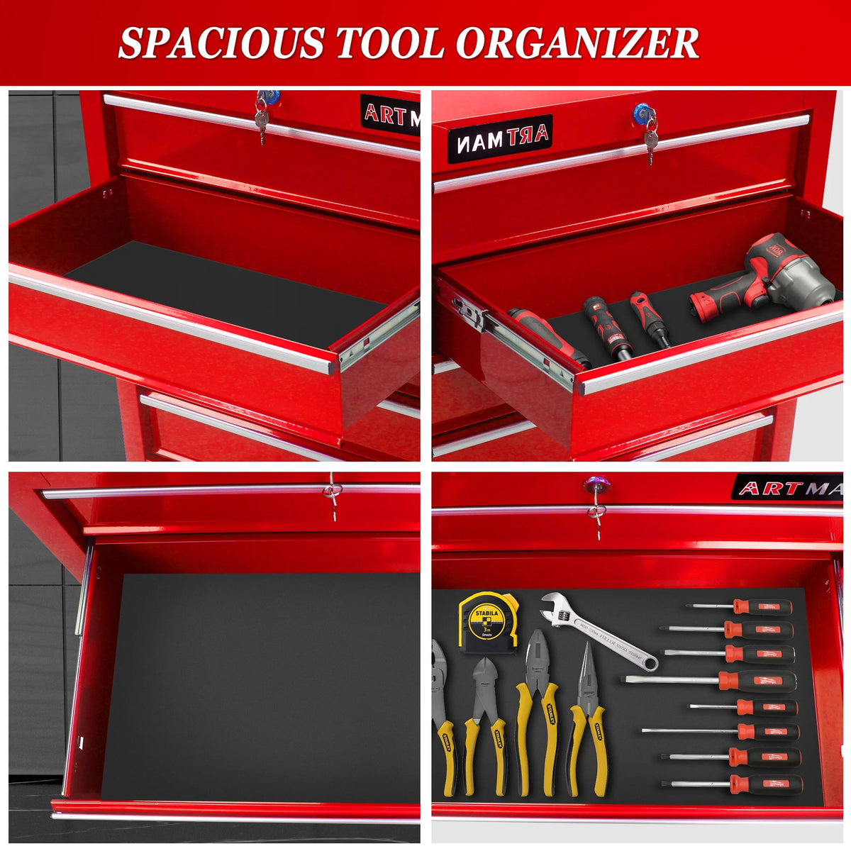 Seizeen Rolling Tool Chest on Wheels, Metal Tool Cart Toolbox Storage Cabinet Organizer W/ 7 Drawers, Red