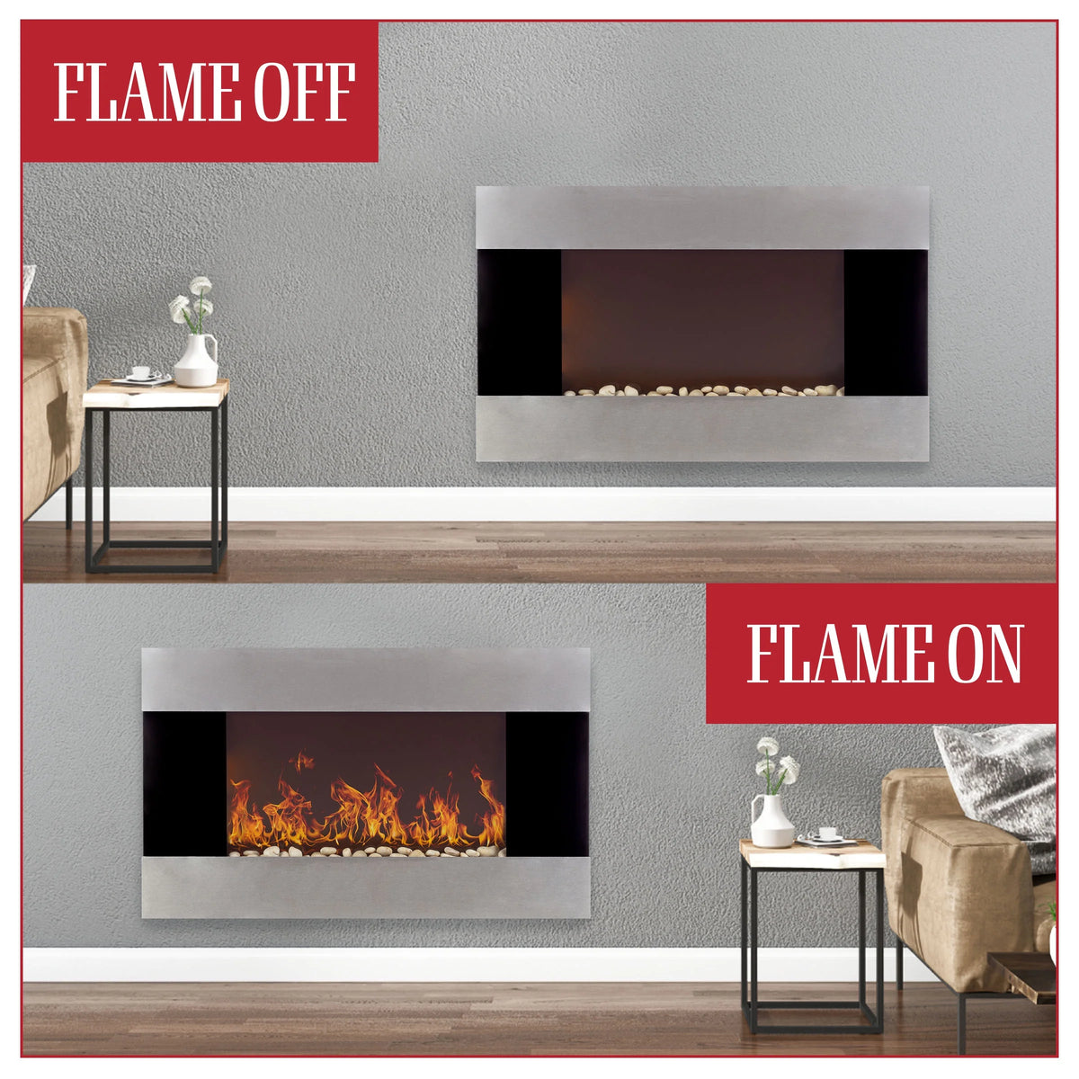 Northwest 36-inch Wall-Mount Electric Fireplace Heater with Orange Flame and Remote