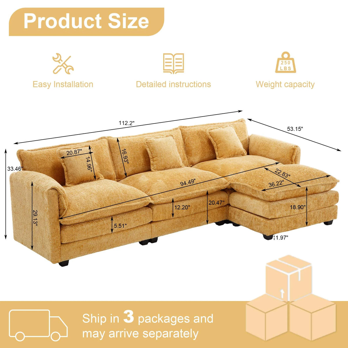 GNIXUU 112" Oversized Sectional Sofa Cloud Couch for Living Room, Modern Chenille L Shaped Couch, Comfy Boucle Modular Sofa Sleeper with Moveable Ottoman & Memory Foam (Green)