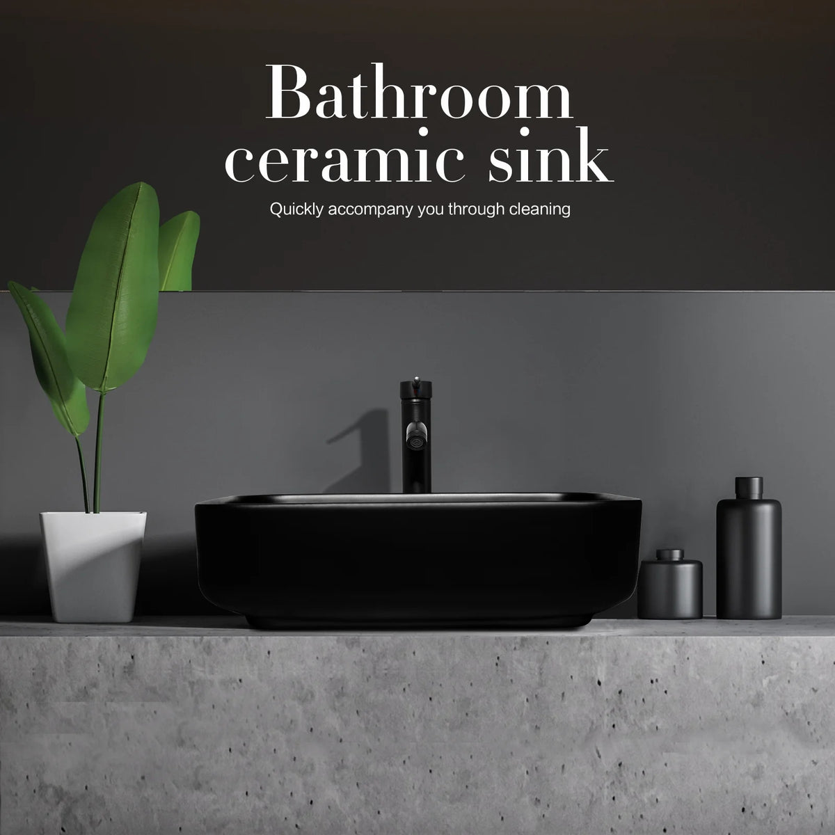 FULLWATT Bathroom Ceramic Sink Vanity Vessel Basin Porcelain Faucet Drain Combo Rectangle,White