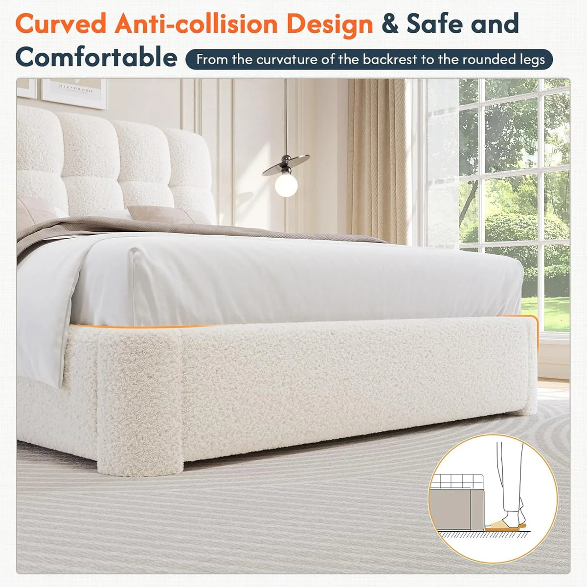 Upholstered Bed Frame Queen Size with Headboard, Modern Soft Cloud Queen Platform Bed for Bedroom, No Box Spring Needed, White