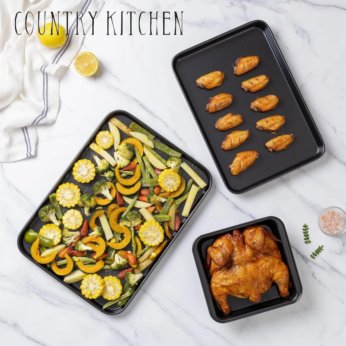 Country Kitchen 13-Piece Nonstick Cookware and Bakeware Set - Pots and Pans Collection with Stackable Design, Cream