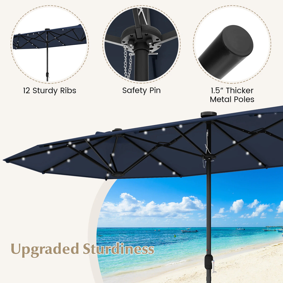 Costway 13ft Beige Rectangle Double-sided Patio Umbrella, Crank Lift