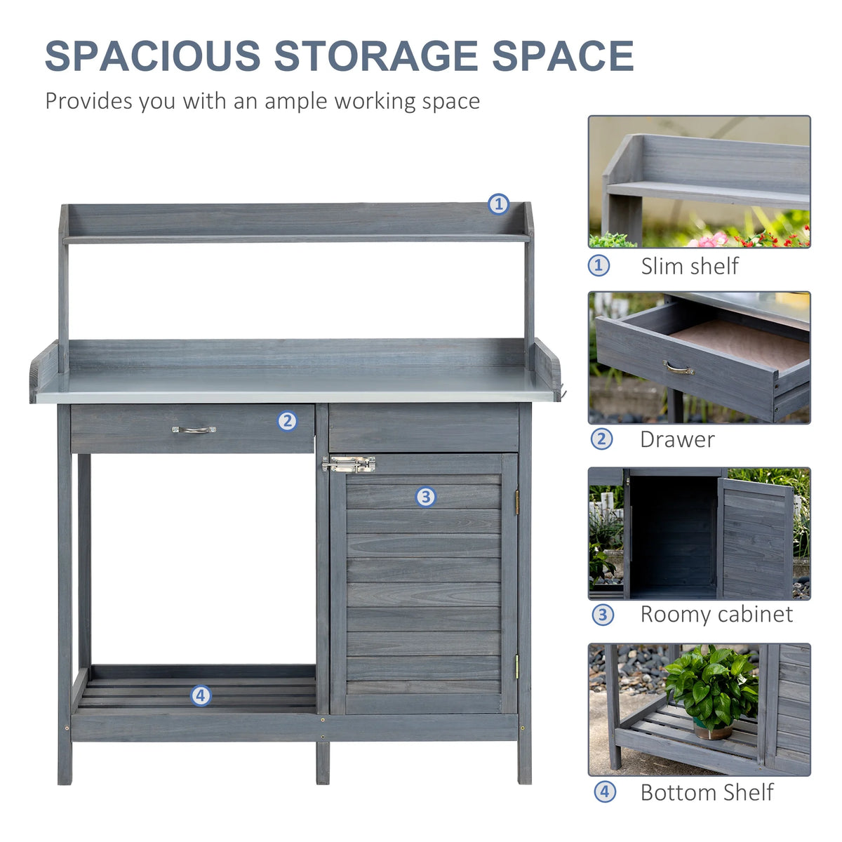 Outsunny Potting Bench Prep Table with Faucet, Sink, and Storage, Gray