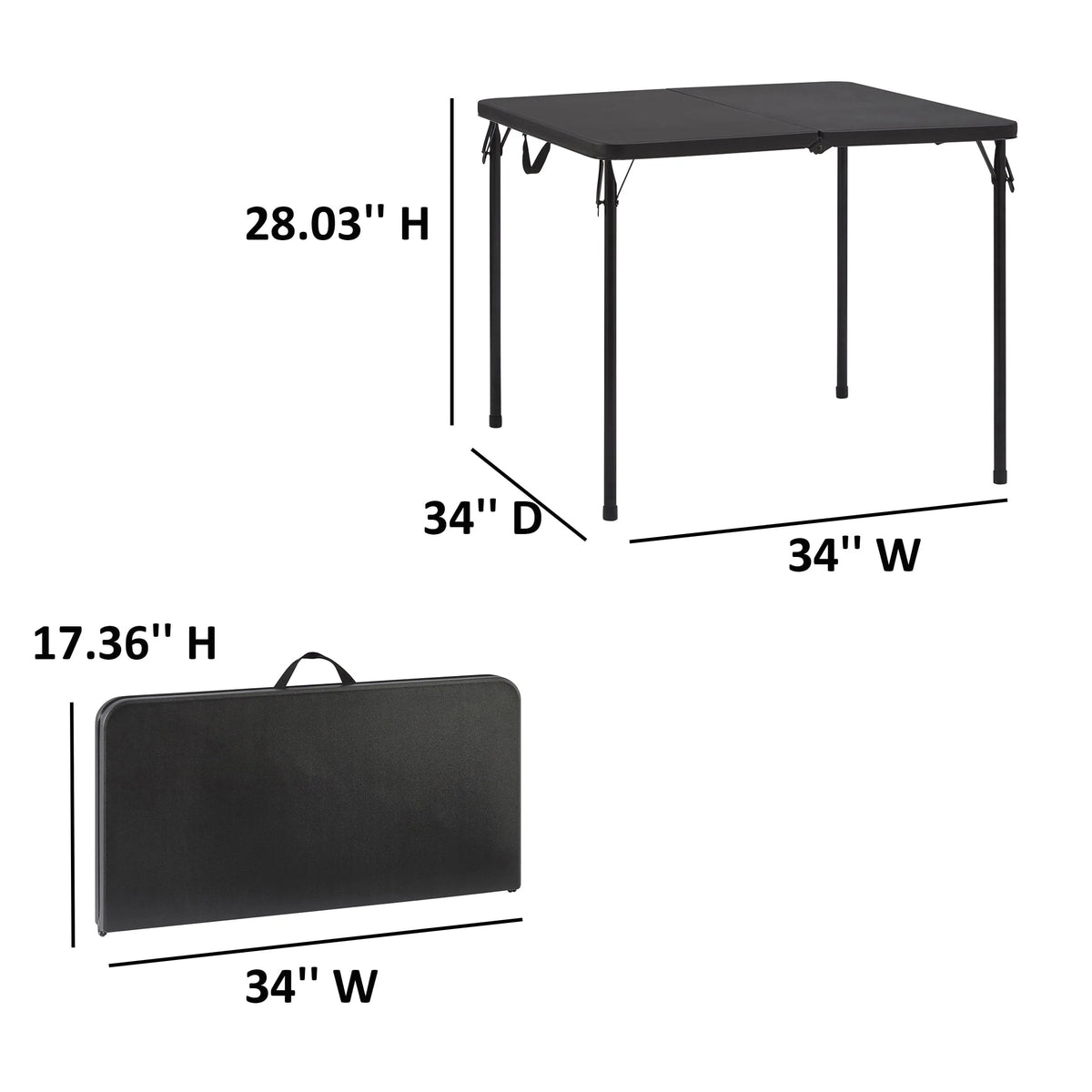 Mainstays 34" Square Resin Fold-in-Half Indoor Outdoor Table, Rich Black