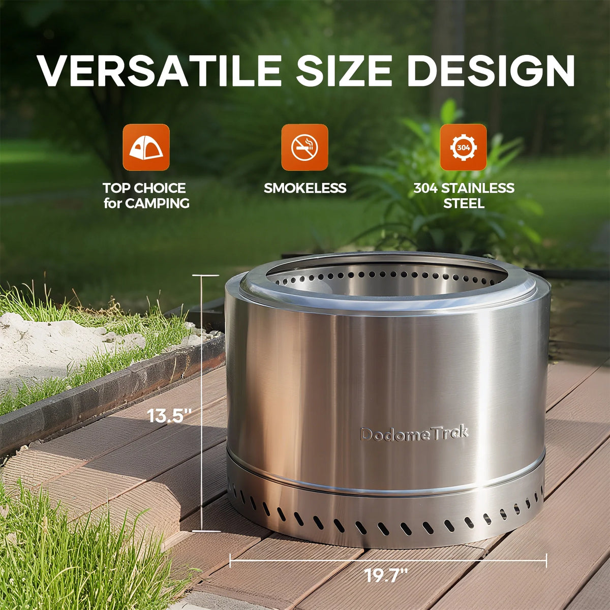 Dodometrek Smokeless Portable Outside Fire Pit, 20in Stainless Steel